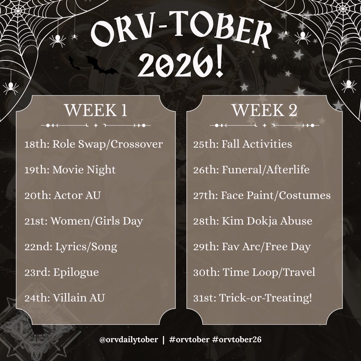 orvdailytober's tweet photo. Hello, #ORV fandom! With excitement, we introduce #ORVtober 2026 ! 

We welcome the #ORV fandom to participate by making fanarts, writing Fan-fics or anything ORV related! Please tag your works with #orvtober26 / #orvtober

From *18th October to 31st October*

*DETAILS BELOW* https://t.co/ki1cAwF7YB