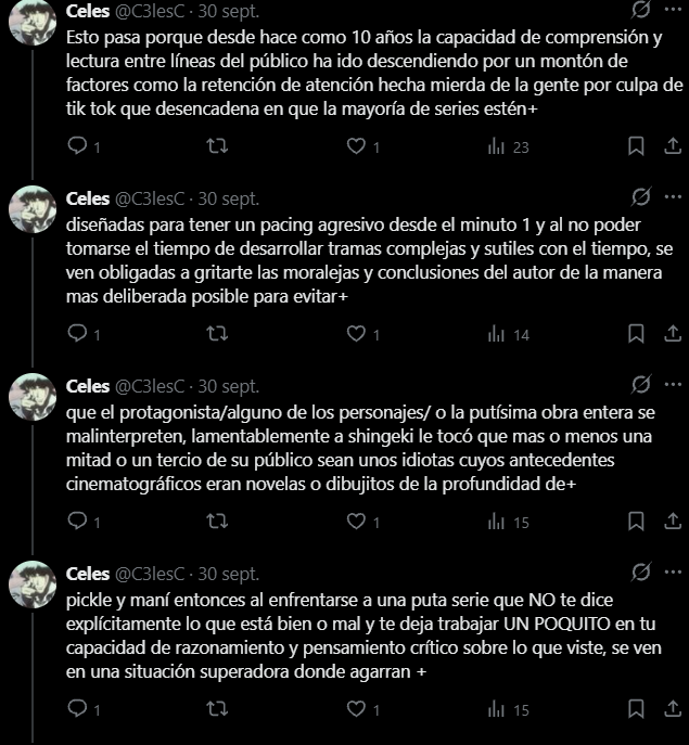 C3lesC's tweet photo. @_Anodino_ @hipolitacalmate Gente lo dije porque es uno de los mejores para introducir a gente que no ve anime a que empieze a verlos, soy totalmente lo opuesto a la gente que critica a snk porque dice que es para gente que no ve ánimes, es el mejor que ví y por lejos. https://t.co/4QF2SOb1qi