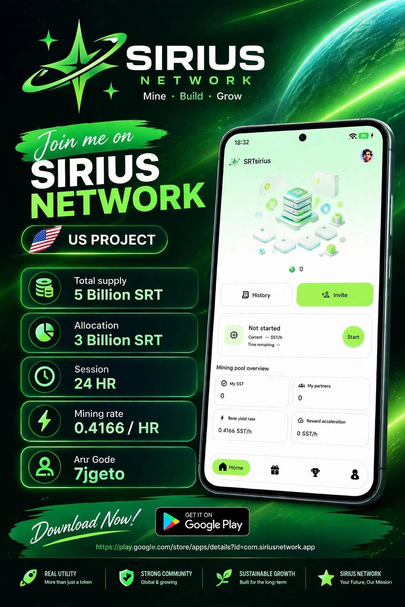 SupremeExchang's tweet photo. @Sirius_SRT 🔥Join me on Sirius Network, 
 
Total supply: 5 Billion SRT

Allocation: 3 Billion SRT

Session: 24 HR 

Mining rate :  0.4166/ HR 

https://t.co/QB36V0V4Qy 

Referral code: 7jgeto https://t.co/4ViNP1nzuO