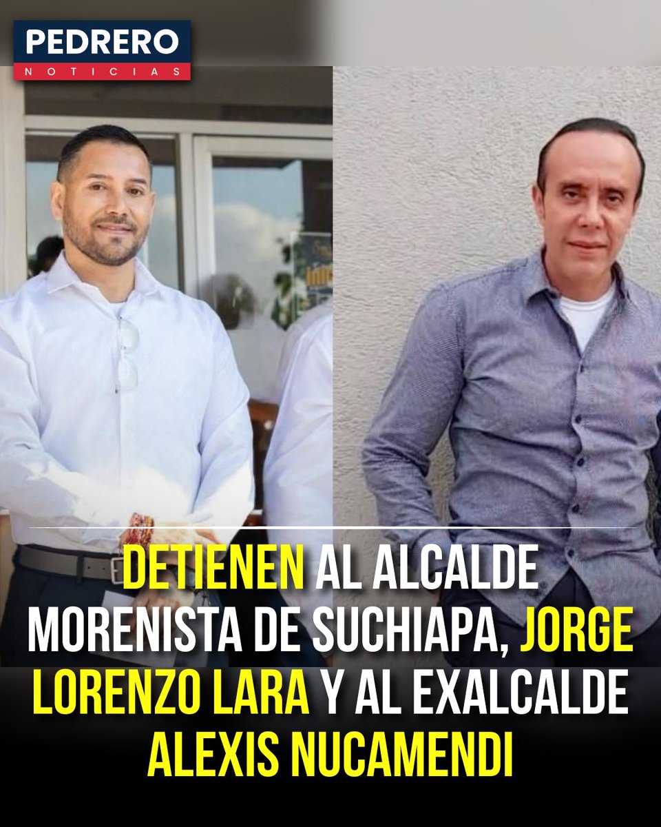 YosoyPedrero's tweet photo. 🚨OJO: DETIENEN AL ALCALDE MORENISTA DE SUCHIAPA, JORGE LORENZO LARA Y AL EXALCALDE ALEXIS NUCAMENDI

El alcalde de Suchiapa, Chiapas, Jorge Lorenzo Lara Cordero, y el exalcalde Alexis Nucamendi Gómez fueron detenidos durante un operativo realizado la madrugada de este sábado en la colonia San Esteban. Ambos quedaron a disposición de la autoridad judicial.

Las capturas ocurrieron después de que autoridades estatales detuvieran al exdirector de la Policía Municipal, Jesús Antonio “N”, señalado por su probable responsabilidad en la evasión de un detenido. El caso se relaciona con la fuga de Humberto “N”, alias “La Gretel”, quien había sido detenido durante un operativo contra el narcomenudeo.

De acuerdo con reportes oficiales y medios locales, las investigaciones derivadas de esa fuga llevaron a las autoridades hasta integrantes de la estructura municipal. Sin embargo, hasta el momento no se han precisado públicamente los delitos específicos que se atribuyen al alcalde y al exedil, por lo que su situación jurídica deberá definirse ante la autoridad correspondiente.

Jorge Lara ocupa la presidencia municipal para el periodo 2024-2027 y anteriormente se desempeñó como director de Obras Públicas durante administraciones encabezadas por Nucamendi. Ahora ambos tendrán que responder ante las autoridades mientras continúa la investigación sobre la fuga del detenido y los posibles vínculos dentro de la corporación municipal.