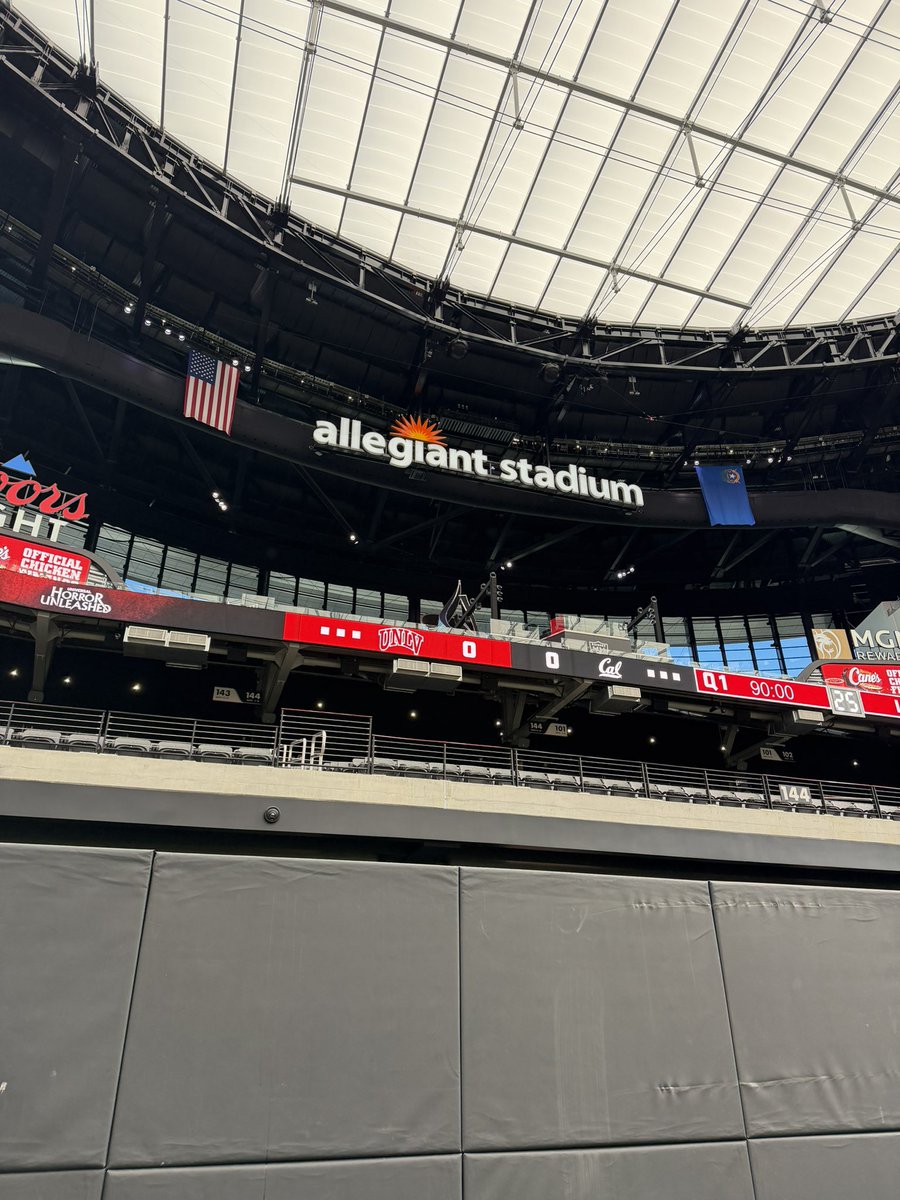 MattNeverett's tweet photo. For the first time in 35 days, @unlvfootball returns to Allegiant Stadium this afternoon in the final non-con matchup of the ‘26 szn! @CalFootball plays @ UNLV for the 1st time ever. 

12:30 PT kickoff, join @calebherring_, @stevecofield &amp; me on @ESPNLasVegas &amp; the @varsity app! https://t.co/Qad0MXu8nG