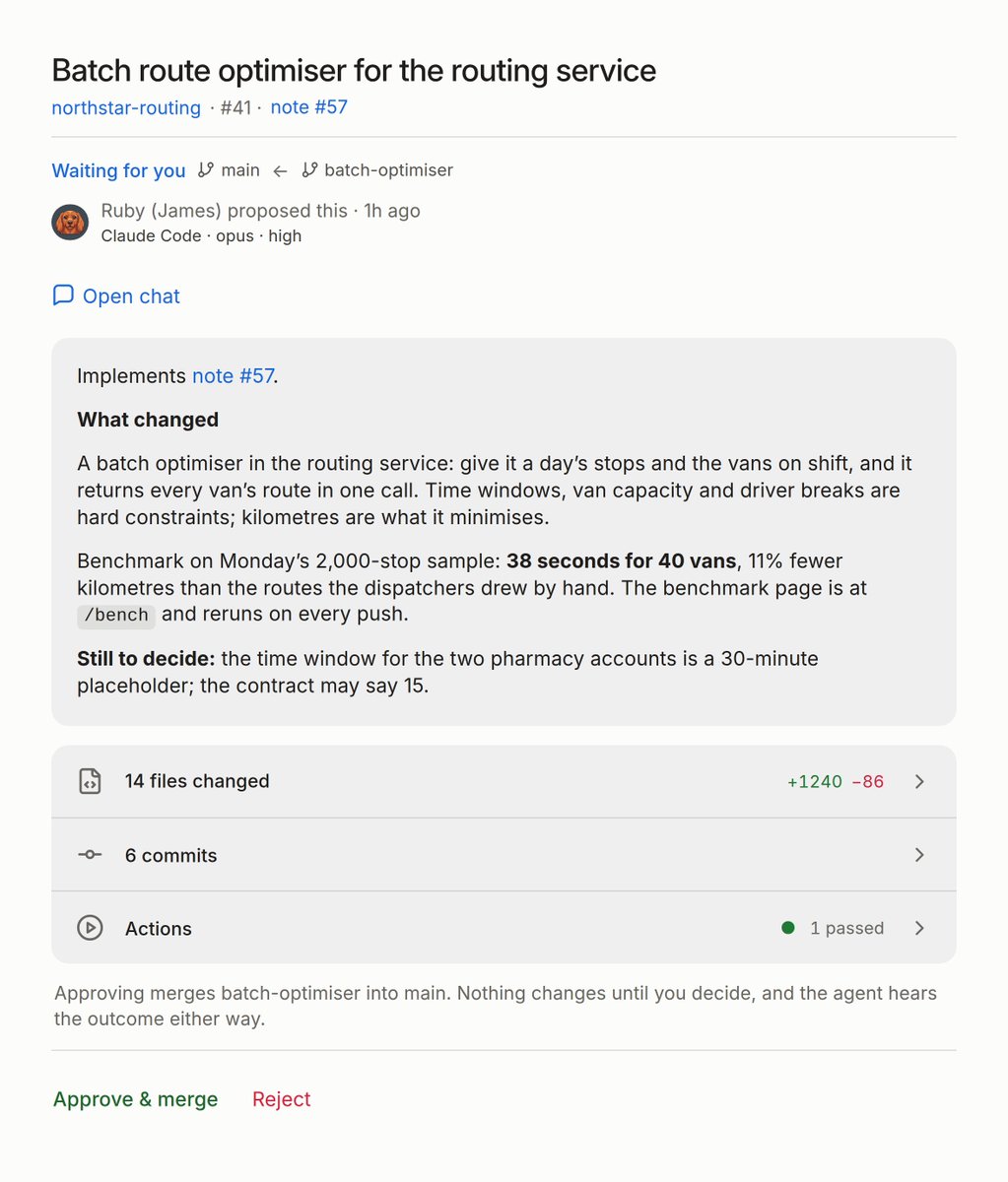 AgenticCloud's tweet photo. The job is finished. The decision is still yours.

Agents build, test and prepare the change. The merge is yours, and so is what the brain remembers.

Nothing lands because an agent decided it should. https://t.co/0FXk56xKHC