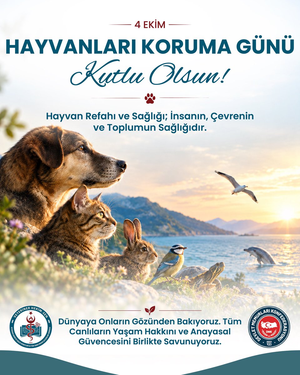 VetHekimSen's tweet photo. 4 Ekim Hayvanları Koruma Günü Kutlu Olsun!

Hayvan Refahı ve Sağlığı; İnsanın, Çevrenin ve Toplumun Sağlığıdır.

Dünyaya Onların Gözünden Bakıyoruz. Tüm Canlıların Yaşam Hakkını ve Anayasal Güvencesini Birlikte Savunuyoruz.

#VeterinerHekimSendeyiz 
#DünyayaOnlarınGözündenBakıyoruz
#DünyaHayvanlarıKorumaGünü
#TekSağlık