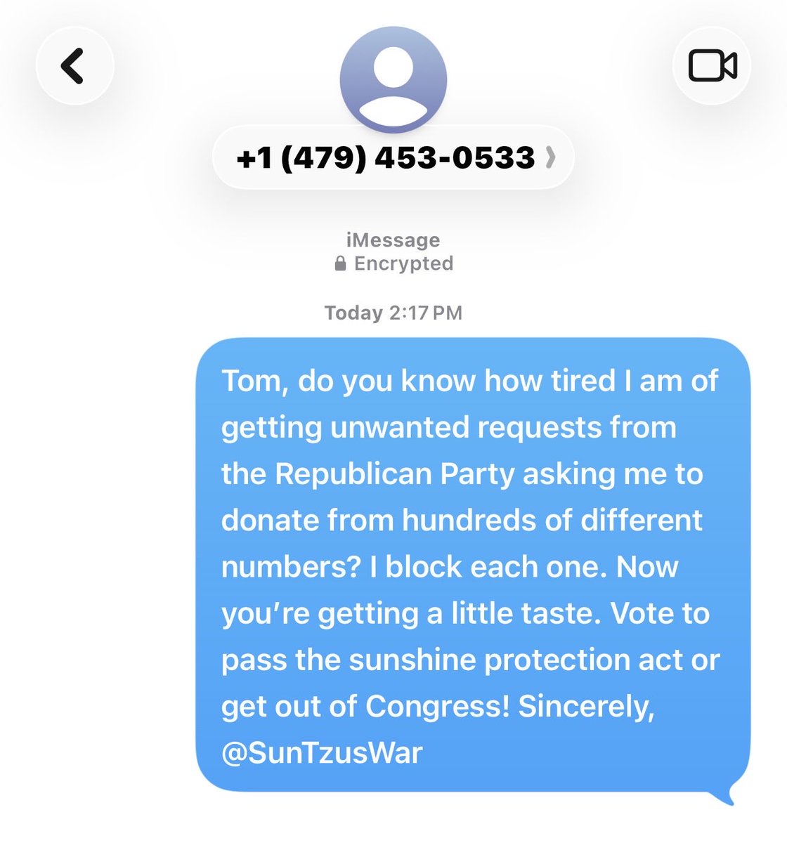 SunTzusWar's tweet photo. Sent my text to Senator Cotton… How about you? https://t.co/JOXjgBr83v