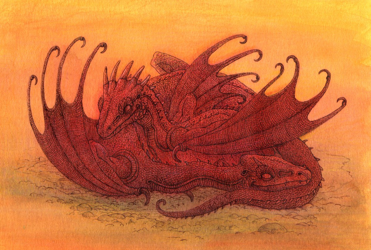 moonwyvern's tweet photo. The red siblings 🐣 baby Caraxes and baby Meleys getting some rest 

#hotd #houseofthedragon https://t.co/dXqNQh3Q7Y