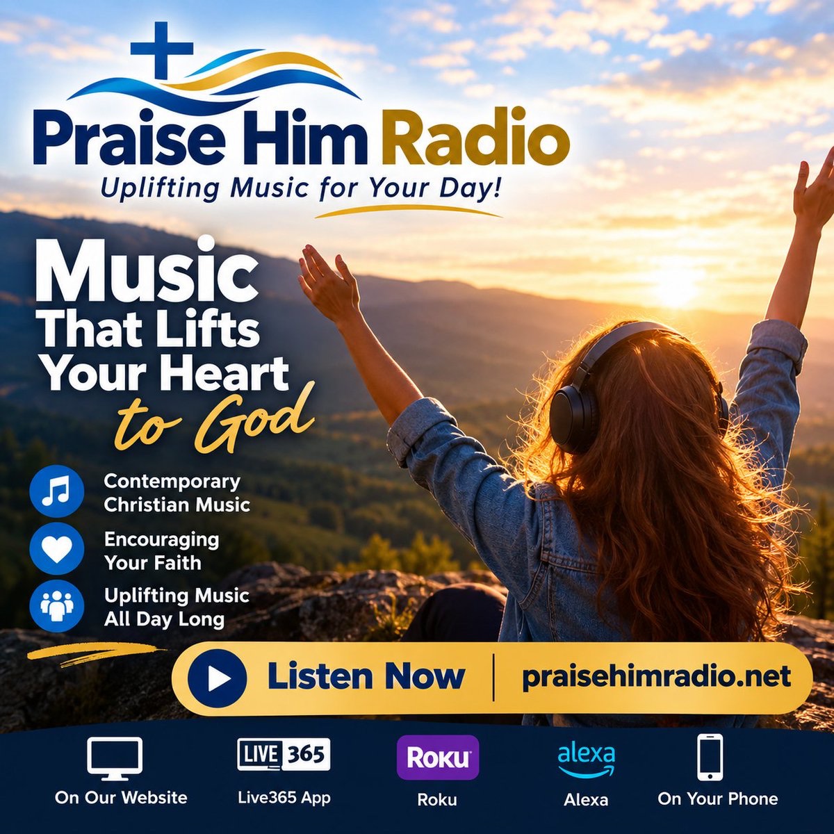 PraiseHimGa's tweet photo. 🎶 Let Praise Him Radio fill your day with music that encourages your heart and keeps your focus on God. 🙏

🎧 Listen now: https://t.co/BhuCeI54ve

Take a moment wherever you are—and Praise Him!

#ChristianMusic #PraiseAndWorship #ChristianRadio #WorshipMusic #Jesus #Faith #Gospel