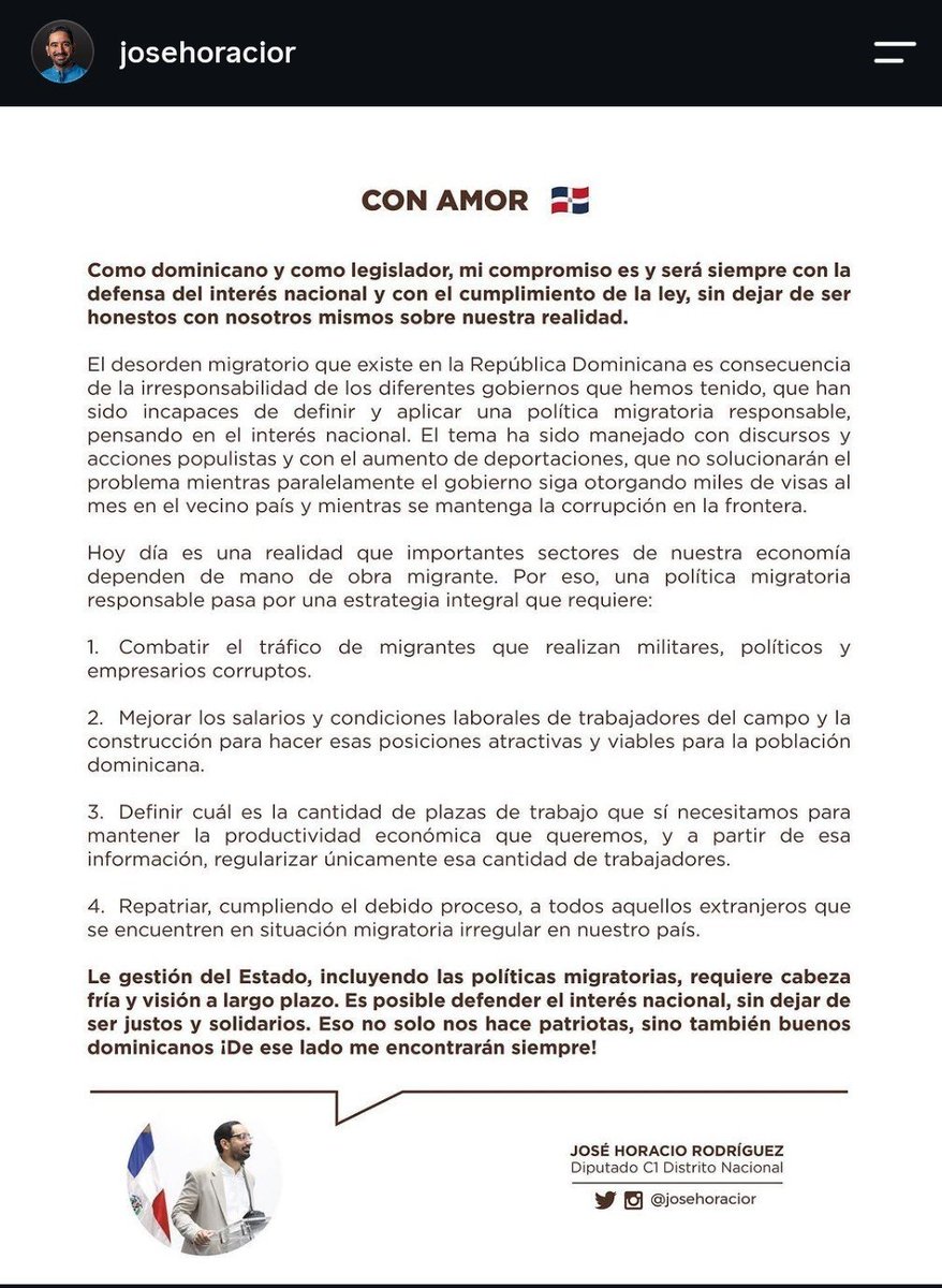 Josebdodiaz's tweet photo. @omar_onepi33749 @meralbau Por otro lado, me cura que digan que OD es un partido "prohaitiano" cuando están tomando un discurso parecido a la derecha: 

Eliminar mafias, establecer un control fronterizo, incentivar el trabajo dominicano por encima del haitiano, limitar visas y deportar. https://t.co/zLxuZdyv6j