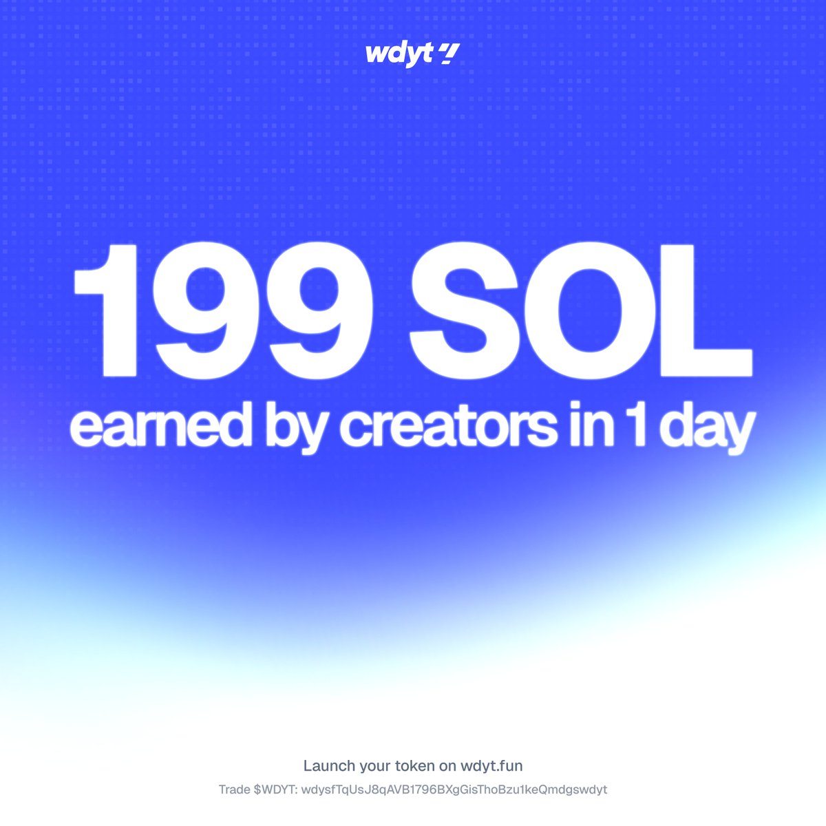 wdytfun's tweet photo. Day 1 on wdyt: 199 SOL earned by creators.

Got a coin idea? Launch it on https://t.co/mkJYUPe8KG https://t.co/xvN2VjDh8G