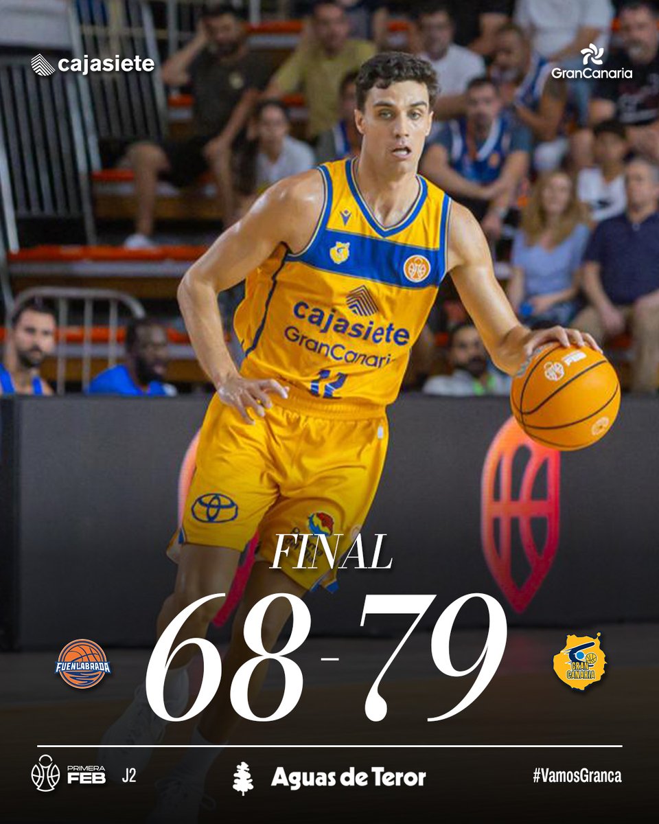 GranCanariaCB's tweet photo. 🏀 ¡LLEGÓ NUESTRA SEGUNDA VICTORIA!

🔵 Partizán de Fuenlabrada 68
🐥 Cajasiete Gran Canaria 79
📺 https://t.co/wtNVqrkmpk

🔥 #VamosGranca https://t.co/F1qkbGmNGq