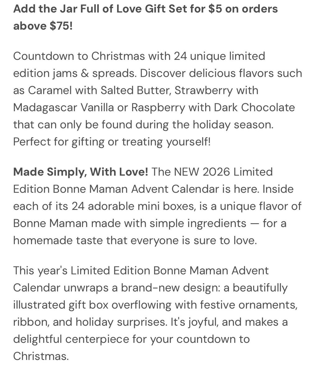 unreMARKLEble's tweet photo. @BonneMamanUS has a 24 day advent calendar with jams and spreads for $56. Not for nothing, I’d rather spend less than half on something I know will be quality and taste good over 24 pieces of chocolate for $148. #asever #MeghanMarkle #MeghanIsTheProblem #HarryandMeghan https://t.co/vu1Np9Zdwh