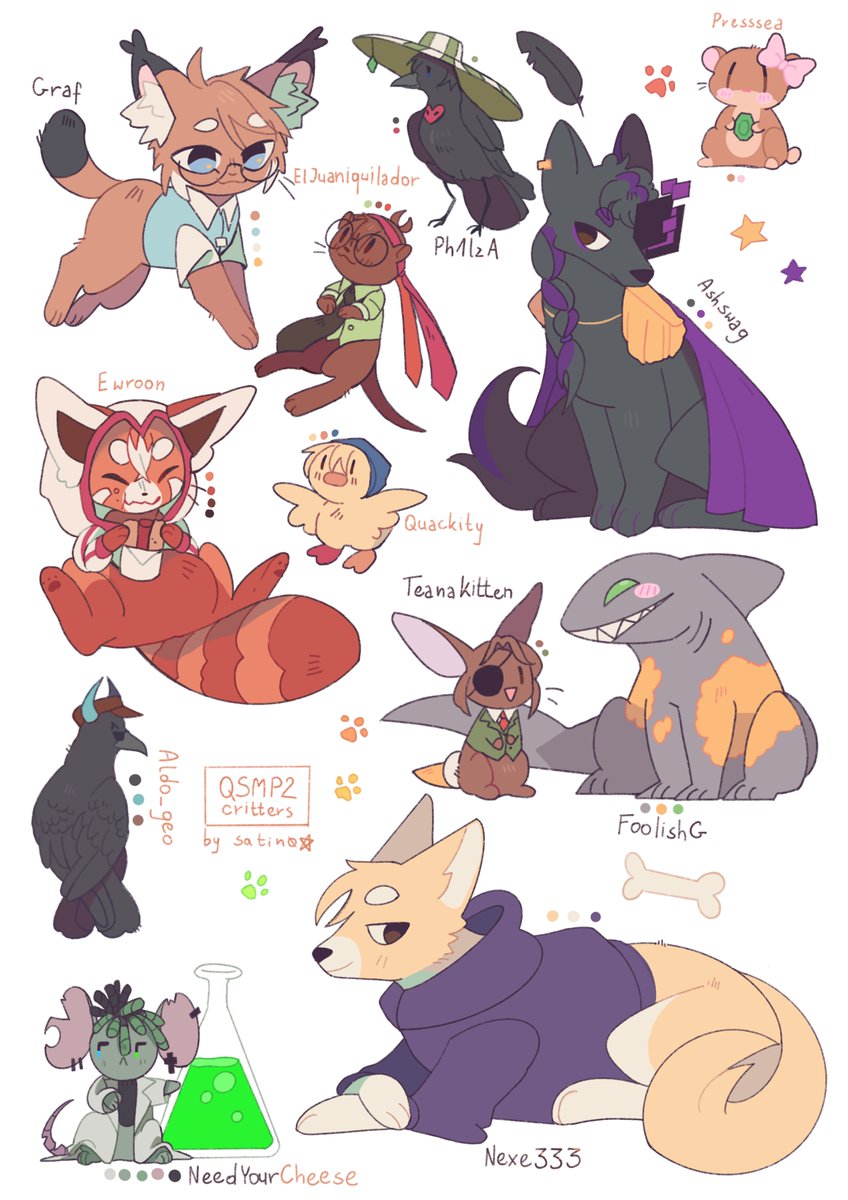 Satino14th's tweet photo. QSMP2 members as cute lil animals beacuse I love drawing them 🥺🩷

#qsmp2art #qsmp2 https://t.co/NYMi2qs9l6