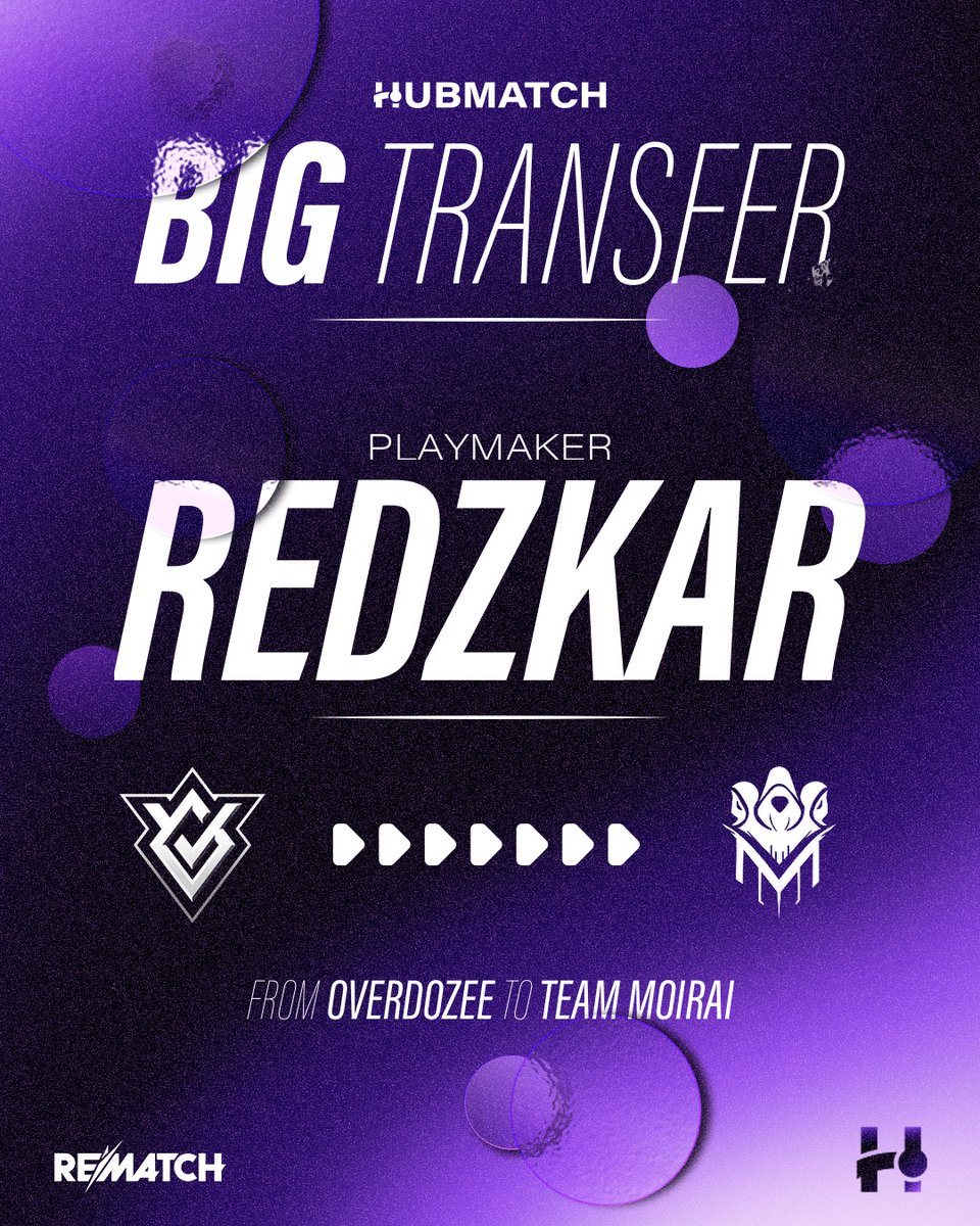 hubmatchpro's tweet photo. 🚨 Big move: Redzkar goes from @OVERDOZEE_TEAM  to @TEAM_MOIRAI 🏛️

The French playmaker starts a new chapter. Eyes on Moirai 👀

#Rematch #PlayRematch #RematchEsports https://t.co/RshgCYN3J8