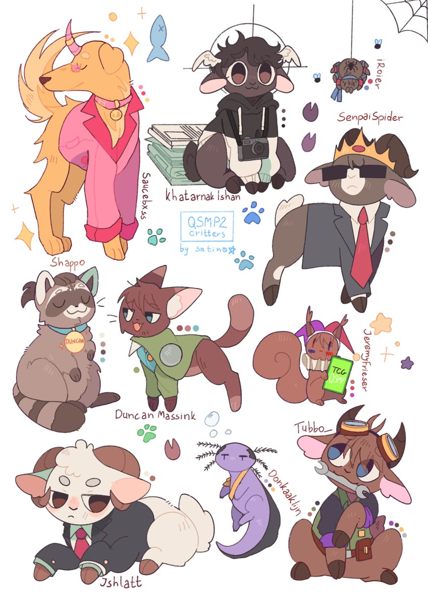 Satino14th's tweet photo. QSMP2 members as cute lil animals beacuse I love drawing them 🥺🩷

#qsmp2art #qsmp2 https://t.co/NYMi2qs9l6