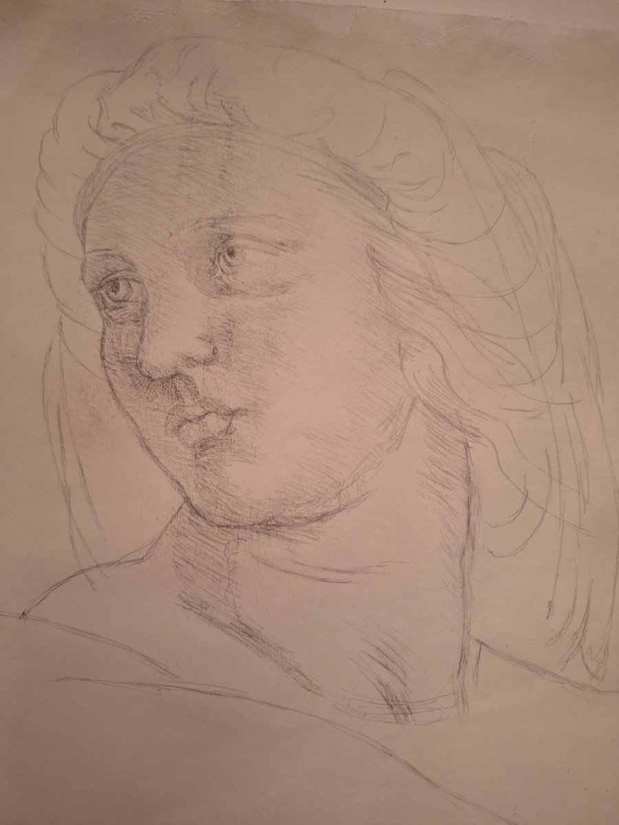 ajebson's tweet photo. @therenworkshop Your stylus continues its sterling service for me.

Here's an attempt at Raphael's Head of a Muse, flipped for a leftie like me, and even though the original is black chalk (which seems to be impossible to get). https://t.co/8hVQ4mMPxk
