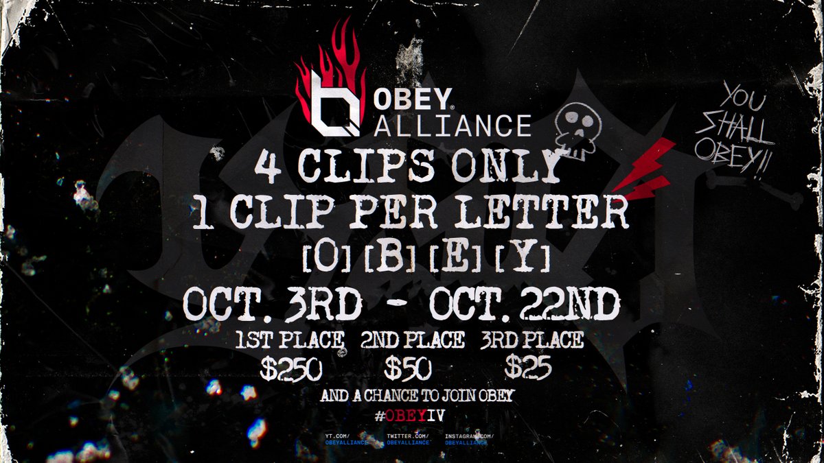 ObeyAlliance's tweet photo. THE OBEY ALLIANCE MULTI-COD CLIP CHALLENGE! 🔥

Post your final responses with #ObeyIV

Enjoy! https://t.co/rz3ZWDZDxM