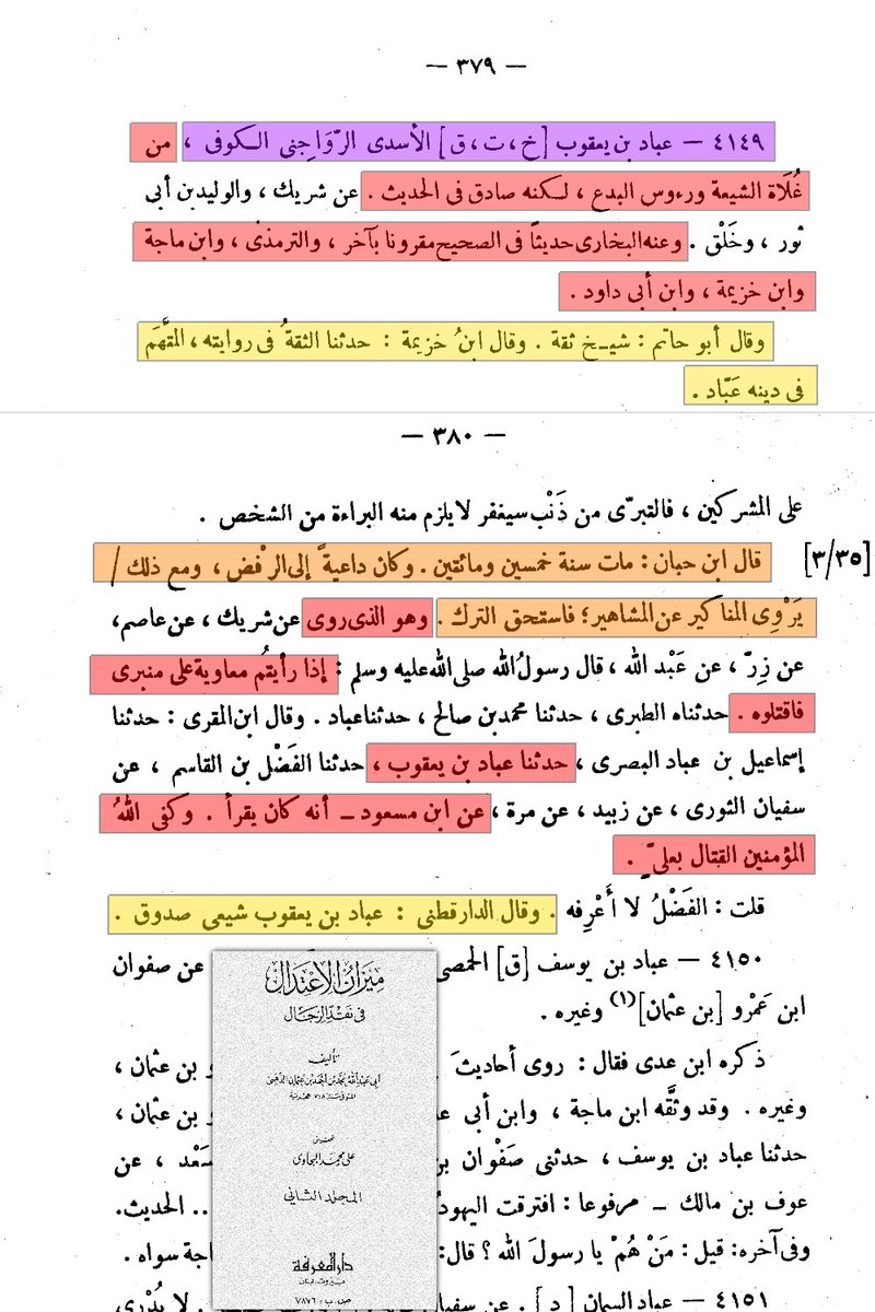ABBASITB's tweet photo. [ المُحَدِّث الزنديق: عبَّاد بن يعقوب الرواجني الكوفي، (المتوفى سنة : 250هـ) ] :

- عقيدته :
1- رافضيّ يشتم ويسب أبا بكر وعمر، وخاصة عثمان بن عفان _رضي الله عنه_ ويجاهر بالشتم، وكان يقول :
«الله أعْدَل من أن يُدْخِلَ طلحة والزبير الجنة!! قاتَلا علياً بعد أن بايَعاه»!!.

2- كان هذا المُلْحد يقول بتحريف القرآن الكريم، فَيَزعُم أن ابن مسعود _حاشاه_ كان يقرأ هذه الآية هكذا : «وكَفَى اللهُ المؤمنينَ القتال بعلي بن أبي طالب»!!.

3- وكان يمتحن من يأتي إليه من الطلبة فيسألهم: «مَنْ حفر البحر؟ فيقول له الطالب: أفِدْني يا شيخ. فيقول عبَّاد : علي!!، ثم يسأله : مَنْ أجراه؟ فيقول الطالب: أفدني يا شيخ. فيقول عبَّاد : أجراه الحُسين»!.

- العلماء الذين وثَّقوا هذا الزنديق المُلحد :
1- أبو حاتم الرازي.
2- ابن خزيمة.
3- ابن حجر وصفه بالصدوق.

- جانب من روايات هذا الزنديق في كتبنا :
1- حديث : «إذا رأيتم معاوية على منبري فاقتلوه»!.
2- حديث على لسان أم المؤمنين عائشة أنها قالت : «والله ما أَعْلَمُ رَجُلًا كَانَ أَحَبَّ إلى رَسول الله من عليّ»!!.
مستدرك الحاكم، رقم الحديث : 4758.
3- حديث علي بن أبي طالب : «أُمِرْتُ بقتال الناكثين والقاسطين والمارقين».
مسند البزار، رقم الحديث 794، وأعَلَّه بِتَفرُّد عبَّاد به.
4- حديث : «إني تاركٌ فيكم الثقلين كتاب الله حبلٌ ممدود، وعترتي أهل بيتي».
معجم الطبراني الصغير، رقم الحديث : 364 (1/226).

- أحاديثه موجودة في :
- سنن الترمذي.
- سنن ابن ماجة.
- سنن أبي داود.
- صحيح ابن خزيمة.
- أخيراً _وللأسف_ حديثاً واحداً فقط في (صحيح البخاري) مقروناً بغيره "من باب الشاهد والمتابعة".

حتى الذهبي ــ على تشَيُّعِهِ ــ لم يملك إلا أن يستنكر هذا المسلك!، فقال متعجّبًا: «وما أدري كيفَ تَسَمَّحوا في الأخذ عَمَّن هذا حاله؟!».

وامتعاضه في محلِّه،، فإن هذا الراوي المجرم، الذي تبيَّن لنا أنه لم يقف عند حدِّ الرفض وسبِّ الصحابة، بل تجاوز ذلك إلى القول بتحريف القرآن، حتى بلغ مقالةَ السبئية الغالية الذين رفعوا عليَّ بن أبي طالب إلى مقام الألوهية.

إن إدخال أسماء أمثال هؤلاء في دواوين السنة، مع ما عُرف عنهم من انحرافٍ وغلوٍّ، يُوهِم بوثاقتهم، ويكسوهم في أعين العامة والأغرار والدهماء ثوبَ التزكية والتعظيم، فيغدو مجردُ وجود الاسم في هذا الكتاب حُجّةً!.

⚠️ وهنا تكمن الفتنة :
إذ يتلقَّف بعض الناس -بعلمٍ أو بجهل- صنيع الإمام البخاري على أنه رخصةٌ مطلقة في قبول روايات كل من أُدرج اسمه في كتاب البخاري!، فيَغْدو الاستئناسُ بالتخريج إلى تزكية!، ومجرد رواية البخاري عن هذا الشخص كمتابعة أو شاهد، إلى نوع من التوثيق لهذا الشخص!.

- فنقول رداً عليهم :
الإمام البخاري إمامٌ جليل، ليس نبيًّا معصومًا، ولا يلزم من تخريجه لخبرٍ ــ لا سيما إن كان في موضعٍ واحدٍ فقط ومن باب المتابعة ــ تزكية لهذا الراوي،
وإن كنتم تَحْمِلون صنيعَ البخاري على أنه تزكيةٌ لهذا الراوي، فنُغلق عليكم هذا الباب من أصله، ونقول:
إن البخاري وغيره، بل ومالكٌ نفسه، أئمةٌ غير معصومين؛ يُصيبون ويُخطئون، ويُقْبَل من قولهم ما قام عليه البرهان، والعِبرة بالدليل وقواعد النقد، لا بمجرّد أن يمرَّ اسمُ الراوي في كتاب إمام.

وقد استنْكَر الإمام العباسي الذهبي _على تشيُّعِهِ كما تقدّم_ الأخذ عن هذا الراوي الحاقد الزنديق، ونحن كذلك، لا نجعل التخريج النادر أصلًا ولا الشاذ قاعدة؛
فإن من أصول قبول حديث الراوي أن تتوافر فيه العدالة والضبط، والعدالةُ تقتضي الاستقامةَ في الدين والسلامةَ من البدع، فكيف يُحتجُّ بخبر من مَرَق عن الدين، وحرَّف كتاب الله، وعبَدَ علي بن أبي طالب، وسَبَّ صحابة رسول الله ﷺ؟؟.

- أخيراً :
نقولها بملء الفم: لقد أغنانا الله تعالى بالثقات الأثبات عن أهل الزندقة، فما كنا ولن نكون ممن يستمدُّ دينه إلا من معدن الصدق والاستقامة والعدالة، ولا حُجَّةٌ بمن خالف الأصول والقواعد؛ فكلُّ بني آدم خطَّاء، ولا معصوم من الزلل إمامٌ ولا عالم، كائناً من كان.🔻🔻