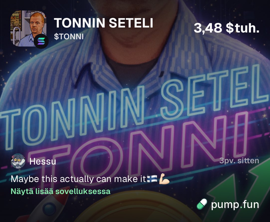 xhessu's tweet photo. Sold some tokens and buyed them back!

I invested some other projects, now we are stable🌑

$TONNI Is a long term coin, noxrushing with this one. Ill invest to this weekly📈

Start investing today, when the prices are still low💰

⬇️BUY $STONNI HERE⬇️
https://t.co/A5nDJ4axXh https://t.co/vz3ar5rr0d