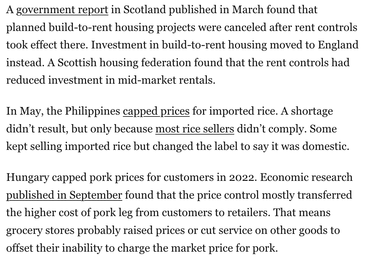 DominicJPino's tweet photo. Politicians across the political spectrum are proposing price controls, and polling shows voters are open to them.

Has the evidence on price controls changed?

@PostOpinions took a spin around the world to see: https://t.co/JhGqDPFpBh