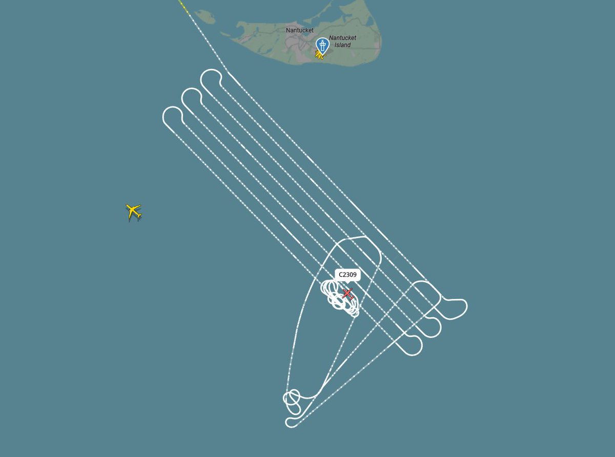 NobilisVenator's tweet photo. The Coast Guard HC-144A Ocean Sentry (#C2309) searching for the Gulfstream G100 (#CGRJP) air ambulance appears to have found something. https://t.co/iUm6ZtqEHR
