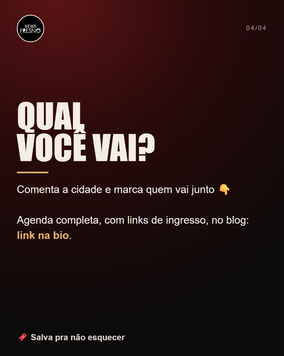 NewsFresno's tweet photo. A agenda da Fresno até dezembro 🗓️
SC 06/11 · POA 20/11 · SP 21/11 · RJ 28/11 (orquestra) · SP 02/12 (orquestra) · SP 05/12 · Manaus 07/12 · Belém 12 ou 13/12
Links de ingresso: https://t.co/kOvjV3TB2Q
#Fresno https://t.co/aZvUNyW2Av