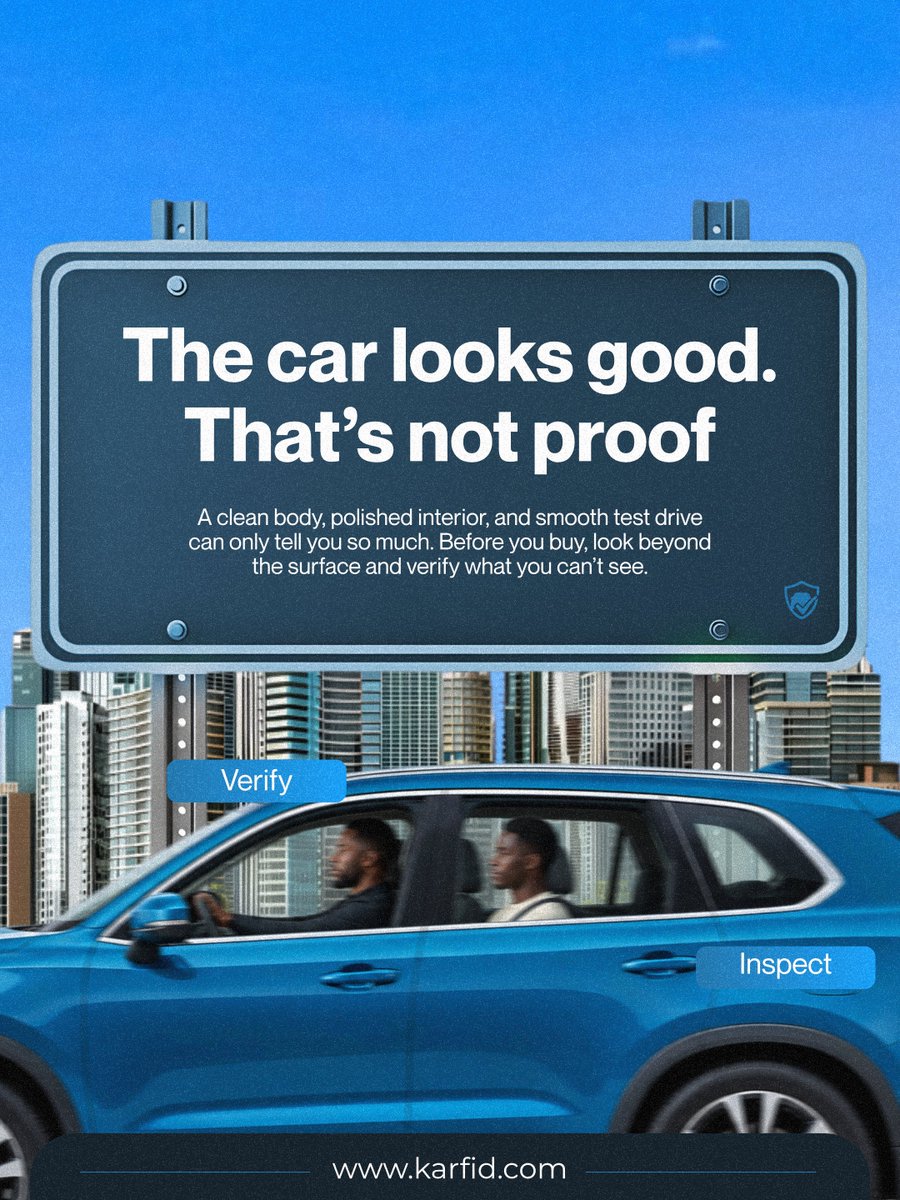 Karfid_Tech's tweet photo. The car looks good. That's not proof.
A clean body and smooth test drive can only tell you so much. Verify what you can't see.
Comment "inspection" and we'll reach out.
#Karfid #CarInspection #UsedCars https://t.co/Yh3q6VEktf