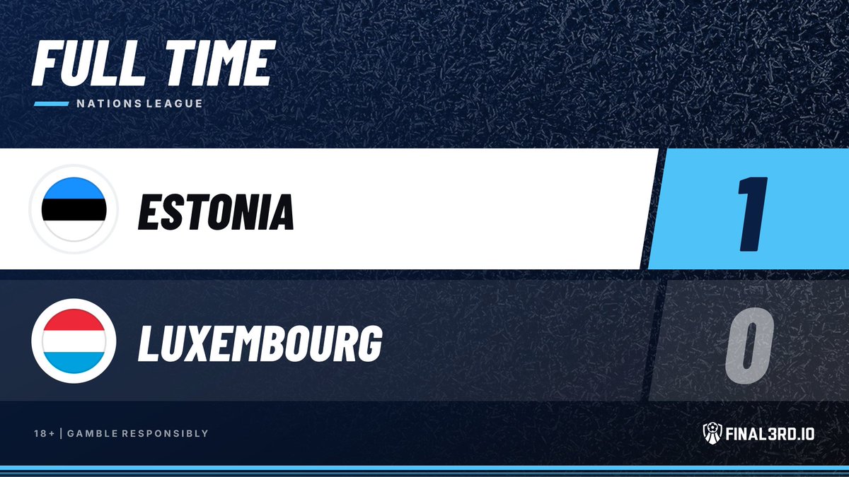 JoinFinal3rd's tweet photo. Full time.
Estonia 1-0 Luxembourg
18+ | Gamble responsibly
#ESTLUX #NationsLeague #Estonia #Luxembourg https://t.co/x5YnZcABU9