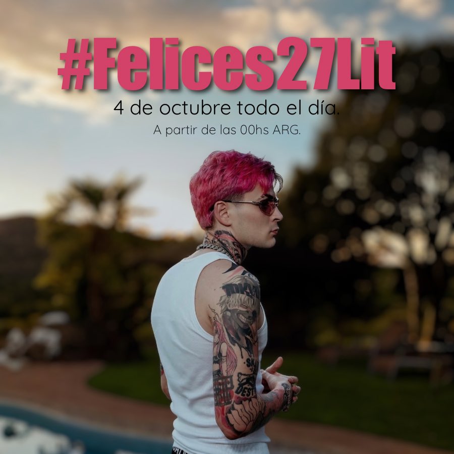 KillahData's tweet photo. Mañana Lit cumple años y obvio no podíamos no hacer nada! 

A partir de las 00hs vamos a estar con el #Felices27Lit

La idea no solo es hacerlo tendencia, sino que durante todo el día puedan dejarle los mensajes que quieran! 🫶🏻 https://t.co/lGWucU1IJS