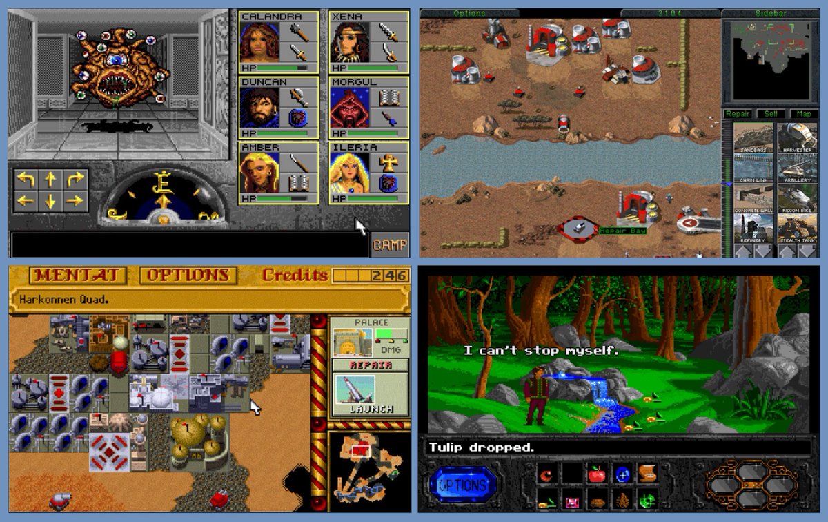 exQUIZitely's tweet photo. A tribute to one of the best game studios ever.

I view Westwood Studios as one of the pillars of 90s gaming. They were founded 41 years ago in 1985 in Las vegas, Nevada. They were acquired by Virgin Games in 1992, and ultimately bought by Electronic Arts in 1998 (which shut them down in 2003).

Westwood's very first self-developed game was Questron II (1988). Before that, they did ports for other developers.

Most people associate Westwood with these classics:

⚔️ Eye of the Beholder II (1991)
⚔️ Dune II (1992)
⚔️ The Legend of Kyrandia (1992)
⚔️ Command & Conquer (1995)  

All four were absolute benchmarks and trendsetters for 90s gaming culture. They are an essential part of the very fabric of gaming. The 90s wouldn't be the same without Westwood.
