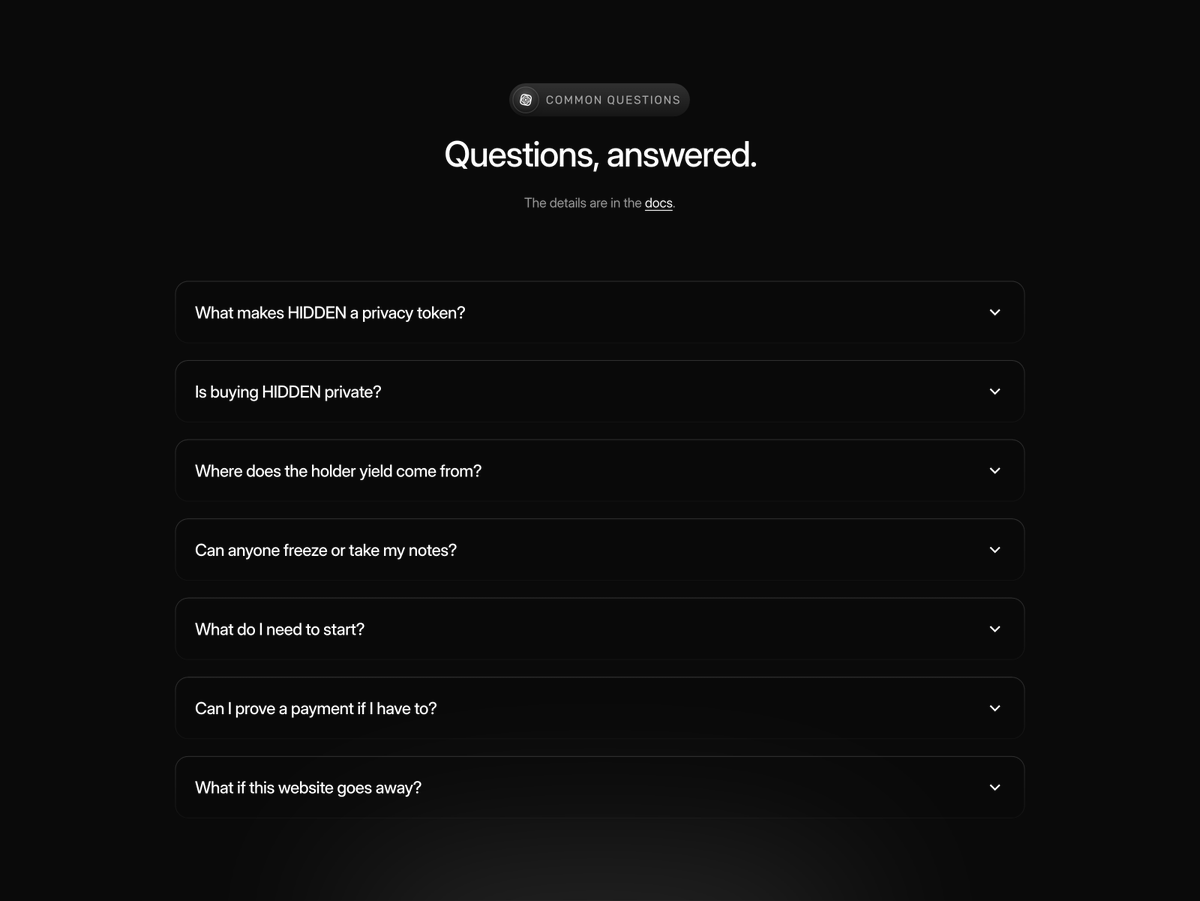 Stayhiddencoin's tweet photo. The questions we get the most.

Is buying private? Who pays gas? Can anyone freeze a note? What if the website goes away?

All answered: https://t.co/IG6Vmyz0Ah https://t.co/lHJ4kVcJfx