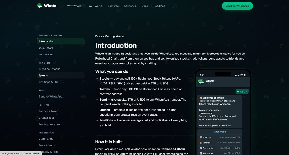 WhatsBotRH's tweet photo. $Whats docs are live: https://t.co/xWJrEXrg2Q

The whole project explained, what it does, how every feature works, the command list, fees, security, and what's coming next. https://t.co/GehFdKRffP