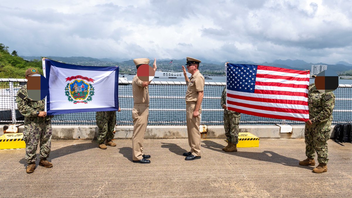 ReaReesesPieces's tweet photo. The other day I re-enlisted for the last time. 16 years of service with another 4 to go. 
For those wondering, I’m from WV and behind the WV flag is where the USS WEST VIRGINIA was tied up when Pearl Harbor was attacked. https://t.co/aP43gQDhtj