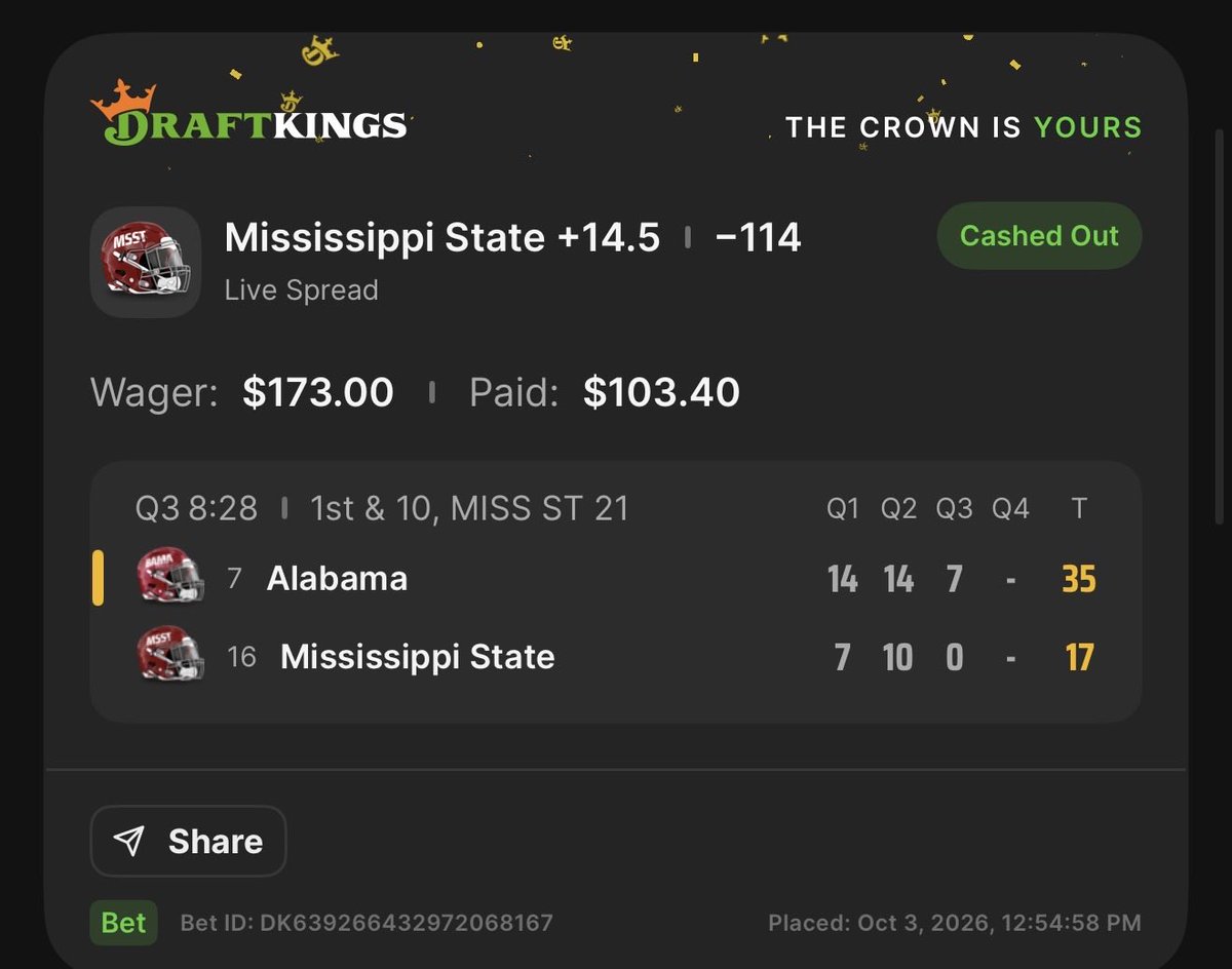 JKSportsBook's tweet photo. My favorite thing to do in sports betting is cash out &amp; hedge constantly. I cashed out on 3rd &amp; 15 before State threw the pick. I really liked this pick despite losing $70. State could have won this game if it wasn’t for a few plays. https://t.co/czZUrcBpb7