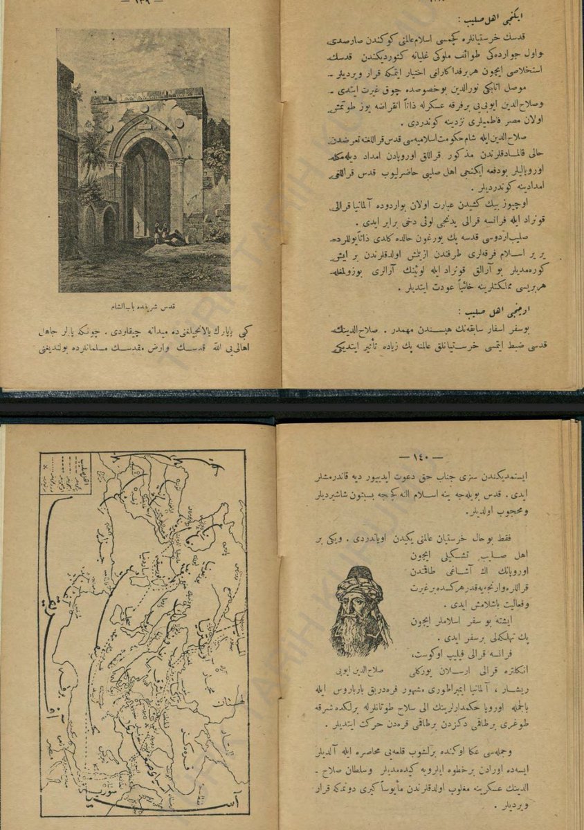 Yusufsaladin22's tweet photo. Eyyubiler : 
Eyyubi hükümetinin esasını kahraman-ı zaman Sultan Selahaddin vâz etti. 

Selahadin Kürd ümerasından; Musul Atebegi Nureddin Şehid’in veziri Esaddüdin’in brazâdesidir.
Eyyubilerden 10 hükümdar gelmiş ve içlerinde Sücareddin isminde bir de kadın bulunmuştur.

Üçüncü ehl-i salibi:

Bu sefer, önceki seferlerin hepsinden mühimdir. 
Selahaddin’in Kudüs’ü zapt etmesi Hristiyanlık âlemine pek ziyade tesir ettiği gibi Papaların yalancılıklarını da meydana çıkardı. 
Çünkü Papalar, cahil ahaliyi “Allah Kudüs’ün ve Arz-ı Mukaddes’in Müslümanlar’da bulunduğunu istemediğinden sizi cenab-ı Hak davet ediyor” diye kandırmışlar idi. 
Kudüs böylece İslam eline geçince büsbütün şaşırdılar ve mahcup oldular.
Fakat bu hal Hristiyan âlemini uykudan uyandırdı. Ve yeni bir ehl-i salibi teşkil için Avrupa’nın en aşağı tarafından krallara varıncaya kadar herkeste bir gayret ve faaliyet başlamış idi.
İşte bu sefer İslamlar için pek tehlikeli bir sefer idi.
Fıransa Kralı Filip Agust, İngiltere Kralı Arslan Yürekli Rişar, Almanya İmparatoru Meşhur Firedik Barbaros ile bilcümle Avrupa Hükümdarlarından eli silah tutanlarla birlikte şarka doğru, bir takımı denizden bir takımı karadan hareket ettiler.
Ve cümlesi Akkâ önünde birleşip kaleyi muhasara ile aldılar ise de oradan bir adım ileriye gidemediler ve Sultan Selahaddin askerine mağlub olduklarından meyyusan (hayal kırılığı hali) girdi ve dönmeye karar verdiler.

Tarih-i İslâm,Dersaâdet : Kasbar Matbaası, 1911