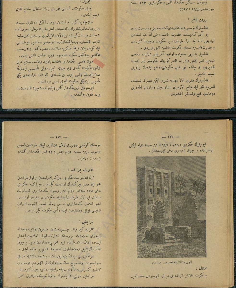 Yusufsaladin22's tweet photo. Eyyubiler : 
Eyyubi hükümetinin esasını kahraman-ı zaman Sultan Selahaddin vâz etti. 

Selahadin Kürd ümerasından; Musul Atebegi Nureddin Şehid’in veziri Esaddüdin’in brazâdesidir.
Eyyubilerden 10 hükümdar gelmiş ve içlerinde Sücareddin isminde bir de kadın bulunmuştur.

Üçüncü ehl-i salibi:

Bu sefer, önceki seferlerin hepsinden mühimdir. 
Selahaddin’in Kudüs’ü zapt etmesi Hristiyanlık âlemine pek ziyade tesir ettiği gibi Papaların yalancılıklarını da meydana çıkardı. 
Çünkü Papalar, cahil ahaliyi “Allah Kudüs’ün ve Arz-ı Mukaddes’in Müslümanlar’da bulunduğunu istemediğinden sizi cenab-ı Hak davet ediyor” diye kandırmışlar idi. 
Kudüs böylece İslam eline geçince büsbütün şaşırdılar ve mahcup oldular.
Fakat bu hal Hristiyan âlemini uykudan uyandırdı. Ve yeni bir ehl-i salibi teşkil için Avrupa’nın en aşağı tarafından krallara varıncaya kadar herkeste bir gayret ve faaliyet başlamış idi.
İşte bu sefer İslamlar için pek tehlikeli bir sefer idi.
Fıransa Kralı Filip Agust, İngiltere Kralı Arslan Yürekli Rişar, Almanya İmparatoru Meşhur Firedik Barbaros ile bilcümle Avrupa Hükümdarlarından eli silah tutanlarla birlikte şarka doğru, bir takımı denizden bir takımı karadan hareket ettiler.
Ve cümlesi Akkâ önünde birleşip kaleyi muhasara ile aldılar ise de oradan bir adım ileriye gidemediler ve Sultan Selahaddin askerine mağlub olduklarından meyyusan (hayal kırılığı hali) girdi ve dönmeye karar verdiler.

Tarih-i İslâm,Dersaâdet : Kasbar Matbaası, 1911
