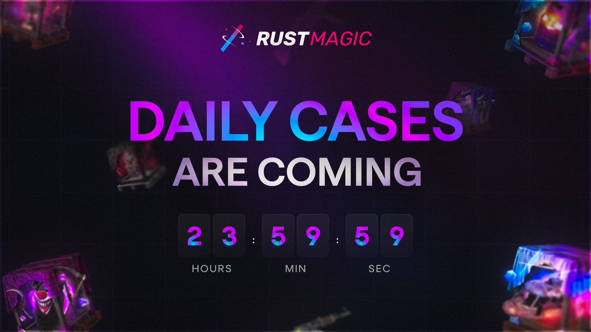 RustMagicCom's tweet photo. 📦 DAILY CASES ARE COMING TO RUSTMAGIC!

One of the most requested additions is finally coming with RUSTMAGIC 2.0. 👀

🎁$50 to a random RT. https://t.co/grqpLxX5cp