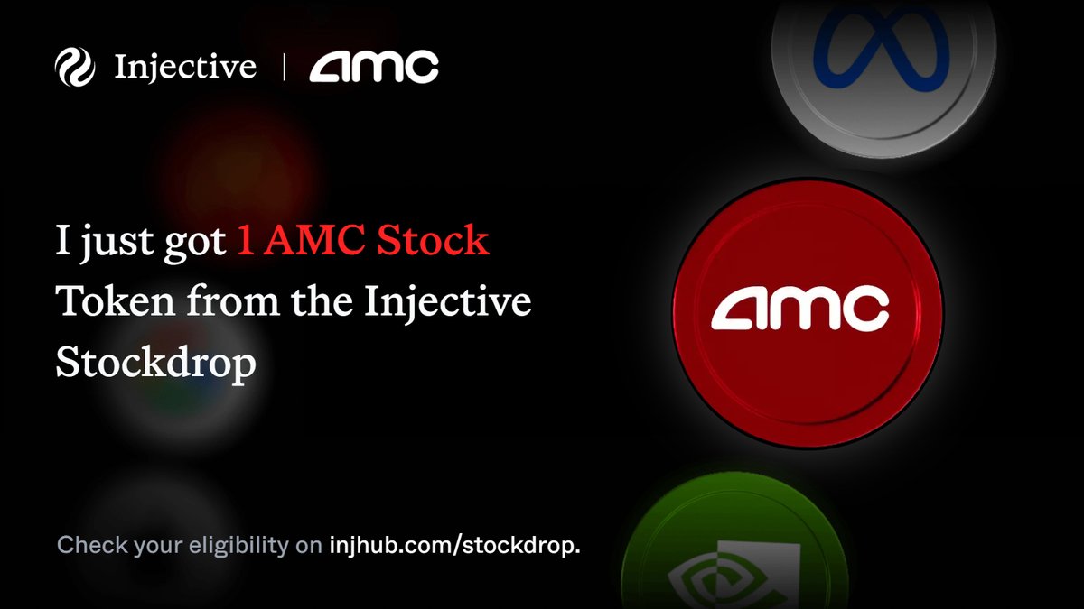 QyahyaQ's tweet photo. I just earned onchain $AMC stock with @injective!

The $INJ BuyBack every month will reward loyal users with tokenized stocks from Nvidia to Meta and more.

Burn INJ. Earn stock tokens. Only on Injective 🥷

Check your eligibility on https://t.co/2B2gtEmbdB. https://t.co/rz5CRBn2eZ
