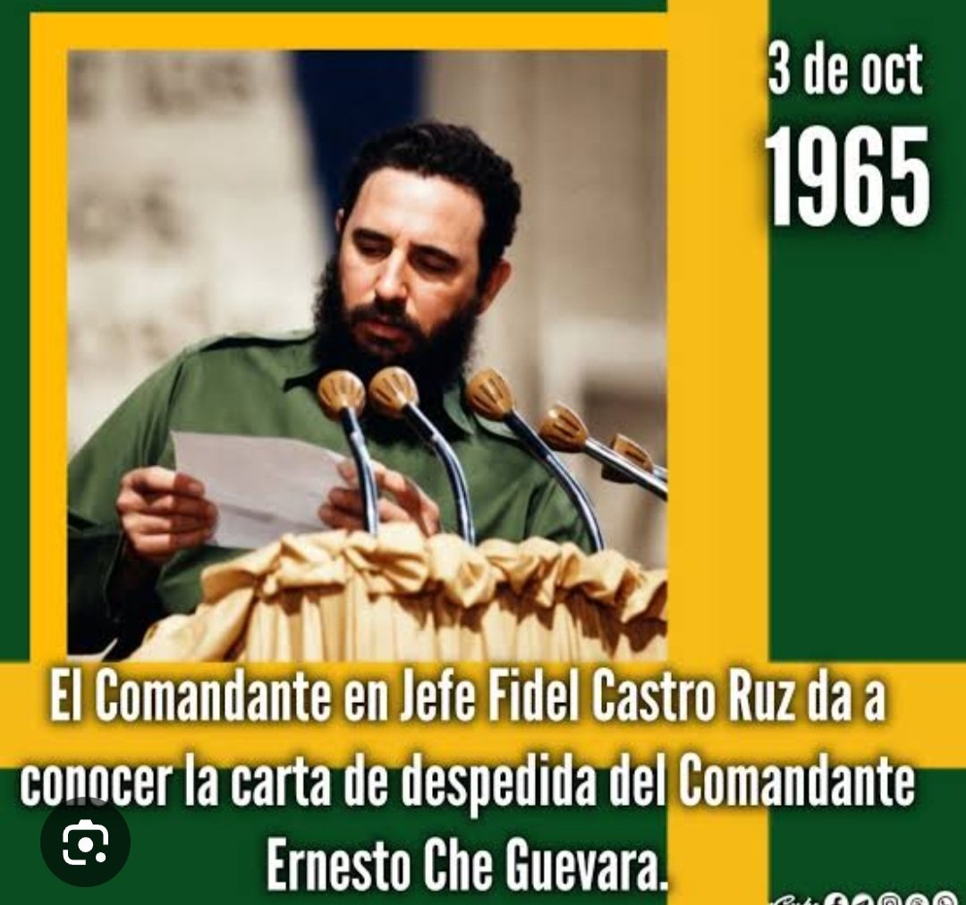 AneYanet's tweet photo. El 3 de octubre de 1965, Fidel Castro leyó la emotiva carta de despedida del Che Guevara al pueblo cubano.
#CubaViveEnSuHistoria https://t.co/CmMRChv10E