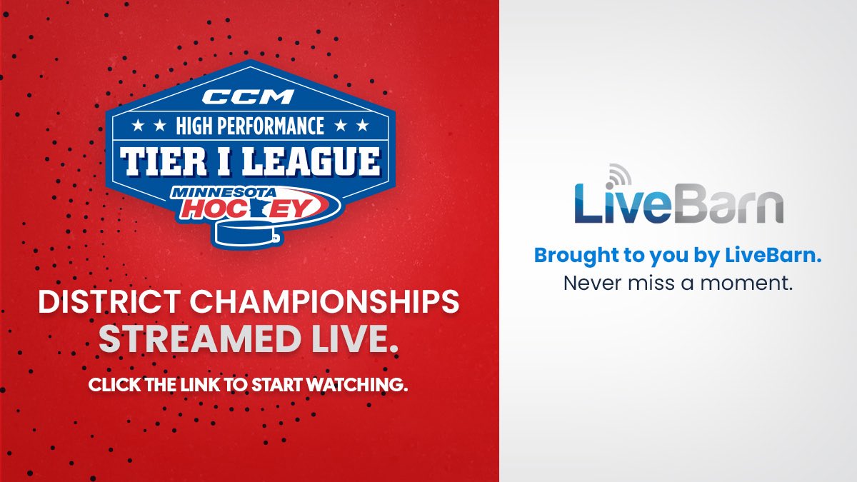 LiveBarn's tweet photo. The District Championships, presented by Tier 1 League, begins today in Minnesota! 🏒

Can’t make it to the rinks? We are streaming games throughout the weekend. Watch live or on-demand for 30 days, and don’t forget to submit your highlights for a chance to be featured! 🎥

To watch live, please visit: https://t.co/LADKaPygAp