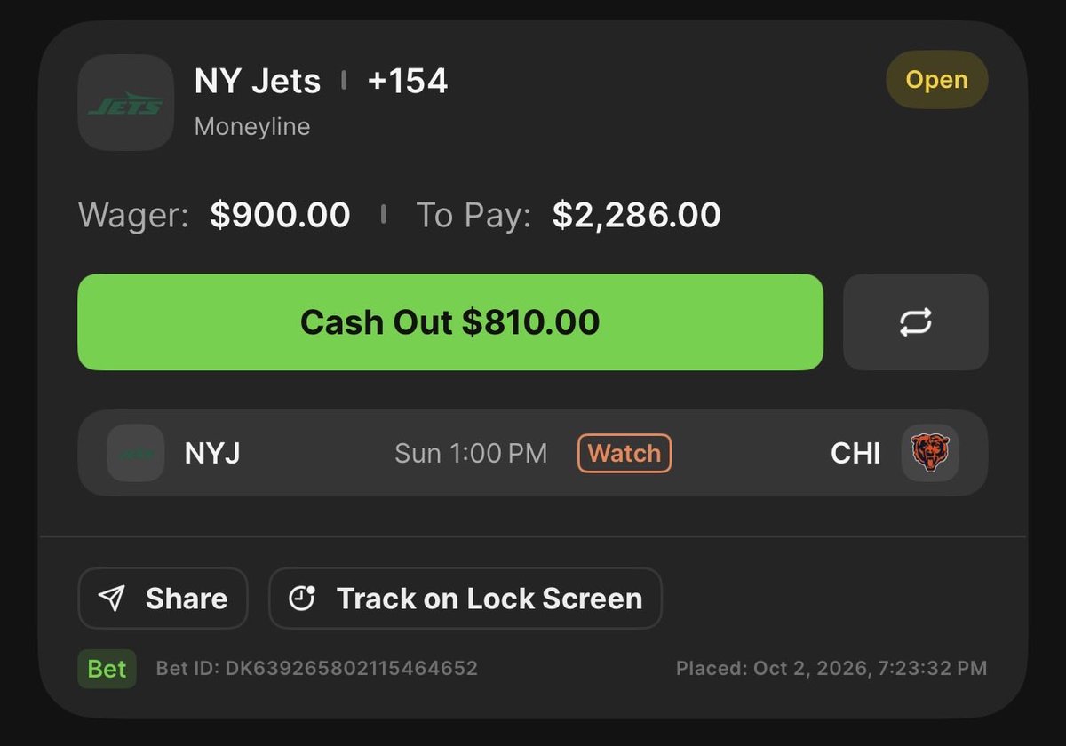 JKSportsBook's tweet photo. I’m a huge Tyson Bagent guy. I risked $900 before the news of him starting came out. I still love this play. I actually put my Miss State cash out I just shared on Jets +3.5 as well. #Jets https://t.co/FeQUYchFFp