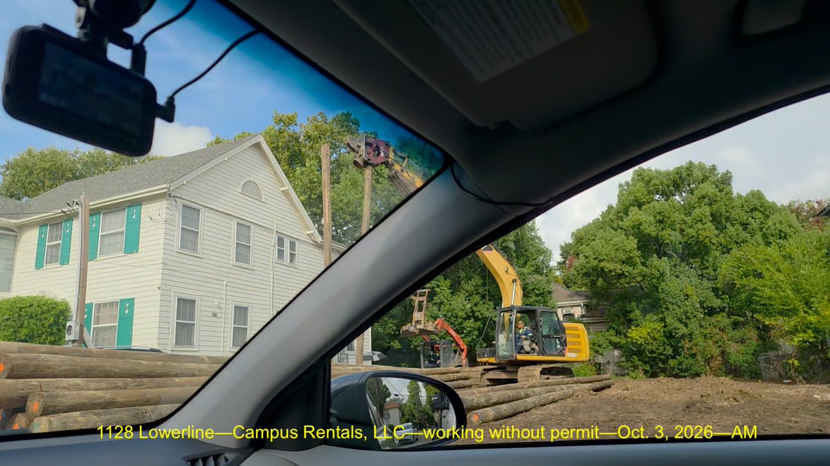 CarrolltonWatch's tweet photo. 1128 Lowerline—Saturday, 10/3/26, Alec Rovner and Sam Torres, dba Campus Rentals 3, LLC, are working without a permit on the new construction of a private dorm (D2D). Pilings were delivered on 10/2/26. 
Please write to Councilmember McCarron at aimee.mccarron@nola.gov and new S&P head Susannah Kirby at susannah.kirby@nola.gov for confirmation that the developers will be fined. 
Thanks. —S.P. Johnson, Town of Carrollton Watch
@CityOfNOLA 
@NOLACityCouncil