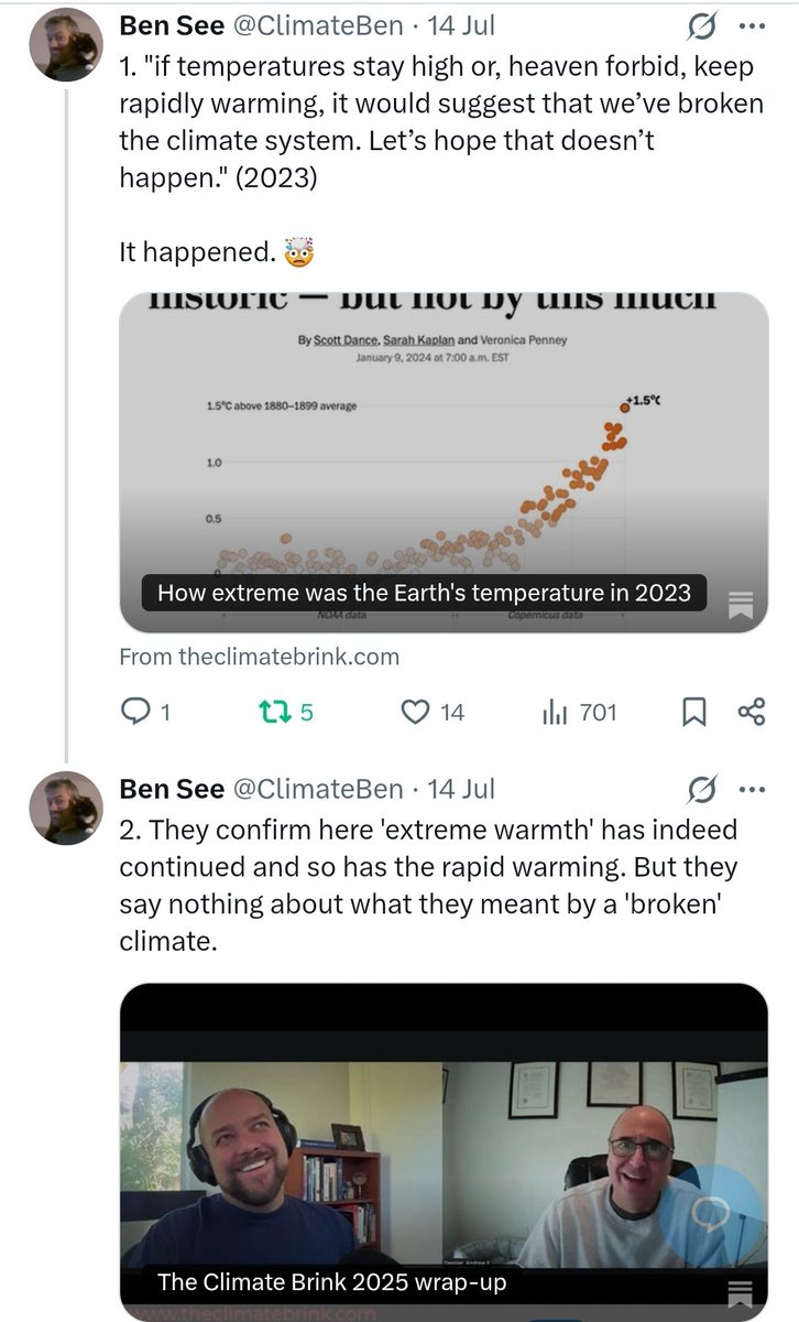ClimateBen's tweet photo. EARTH'S CLIMATE SYSTEM IS BROKEN ~ Andrew Dessler &amp; Zeke Hausfather. Capitalism and growth have ruined humanity's chances of thriving/surviving. 2.1-2.9°C to hit by 2040s. https://t.co/OtpsYLJCjn