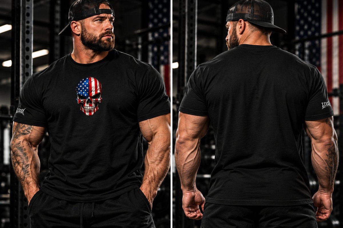 MUSCLEXXXUSA's tweet photo. Skull energy, tidy fit — grab the American Skull T-Shirt and wear it everywhere: gym, runs, or lazy days. Durable through repeats and washes. Cop one, no fuss. $30 #ad #FitnessApparel #GymShirt Tap the link in bio. https://t.co/HDWdPr9YDA