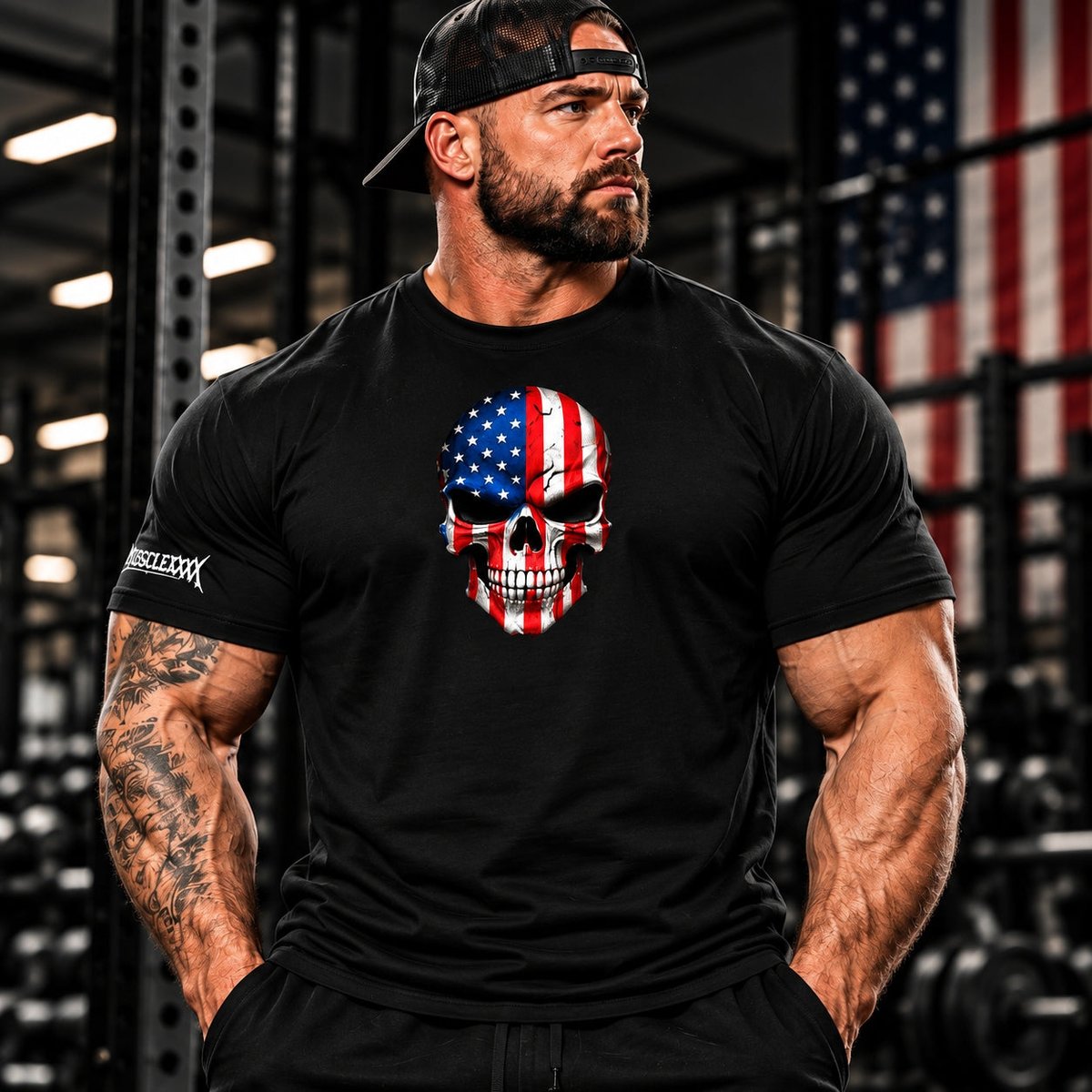 MUSCLEXXXUSA's tweet photo. Skull energy, tidy fit — grab the American Skull T-Shirt and wear it everywhere: gym, runs, or lazy days. Durable through repeats and washes. Cop one, no fuss. $30 #ad #FitnessApparel #GymShirt Tap the link in bio. https://t.co/HDWdPr9YDA