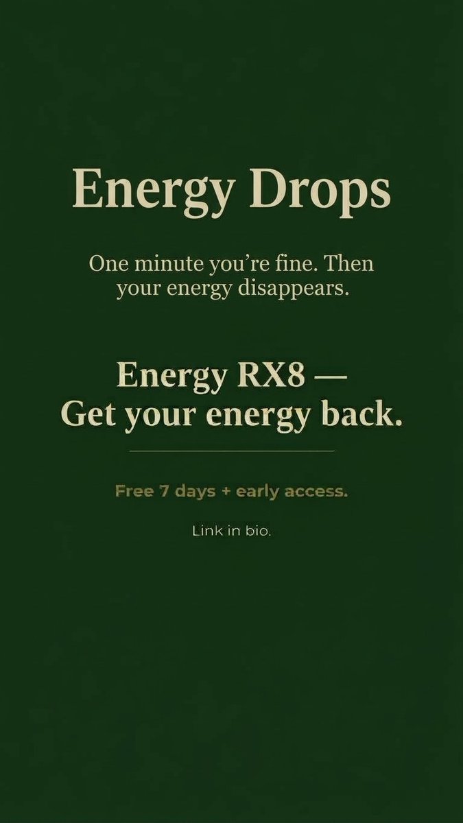 roxiroxi1846700's tweet photo. Energy Drops
One minute you're fine. Then your energy disappears.
Energy RX8 — Get your energy back. Free 7 days + early access. Link in bio.
#EnergyDrops #LowEnergy #EnergyLevels #Tiredness #EnergyRX8 https://t.co/Nua20gGHIr