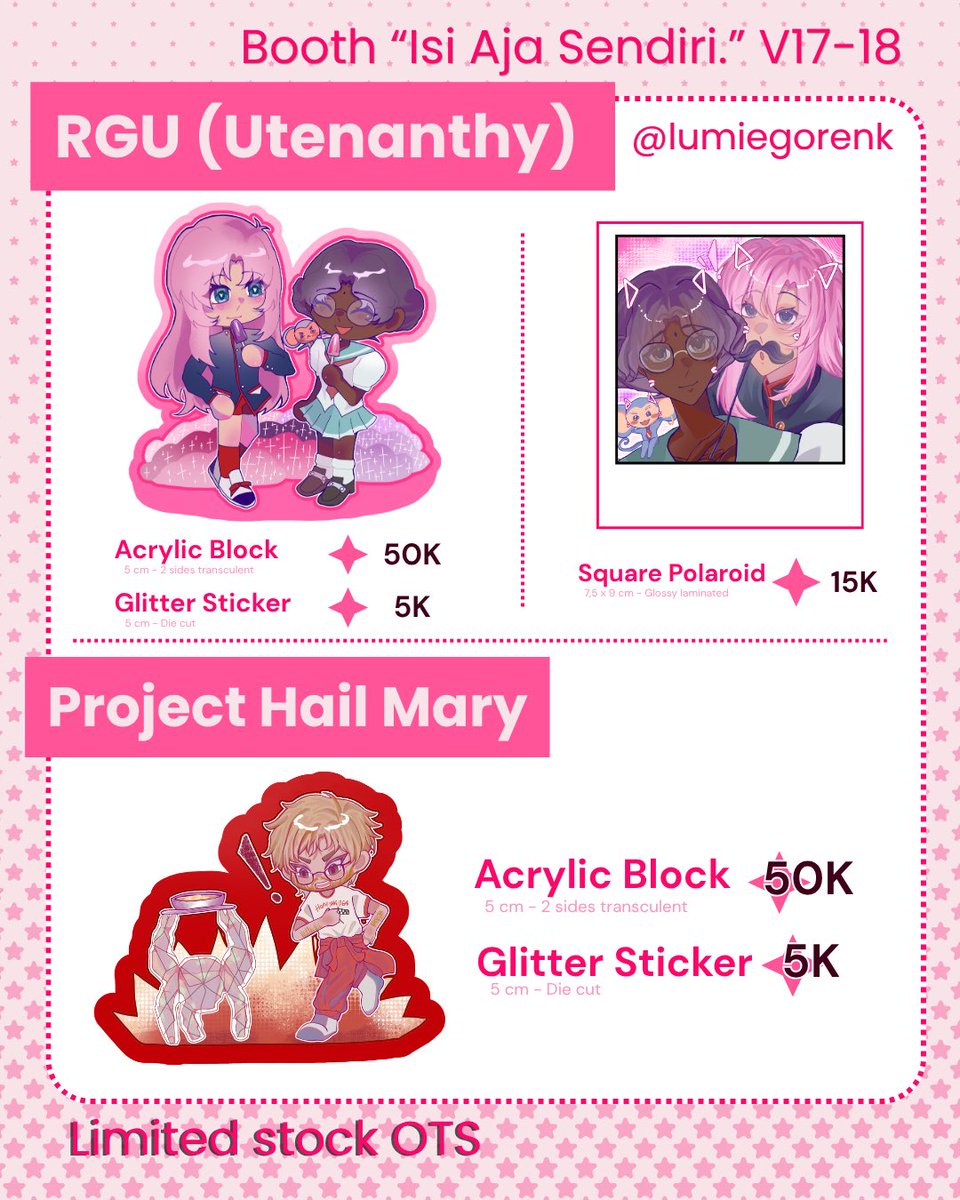lumiegorenk's tweet photo. [🩷🔁 appreciated!]

My OTS #CF23 catalogue is here!

🗓️ Both days (31 Oct n 1 Nov)
📍 Booth Isi Aja Sendiri | V17-18ab 
🛍️ VLD (Klance), RGU, PHM, Bandori (Ave mujica), 18trip, goodbye lara, creepypasta

(1/2)

#comifuro23 #comifuro23catalogue https://t.co/c6N9X0Npdb