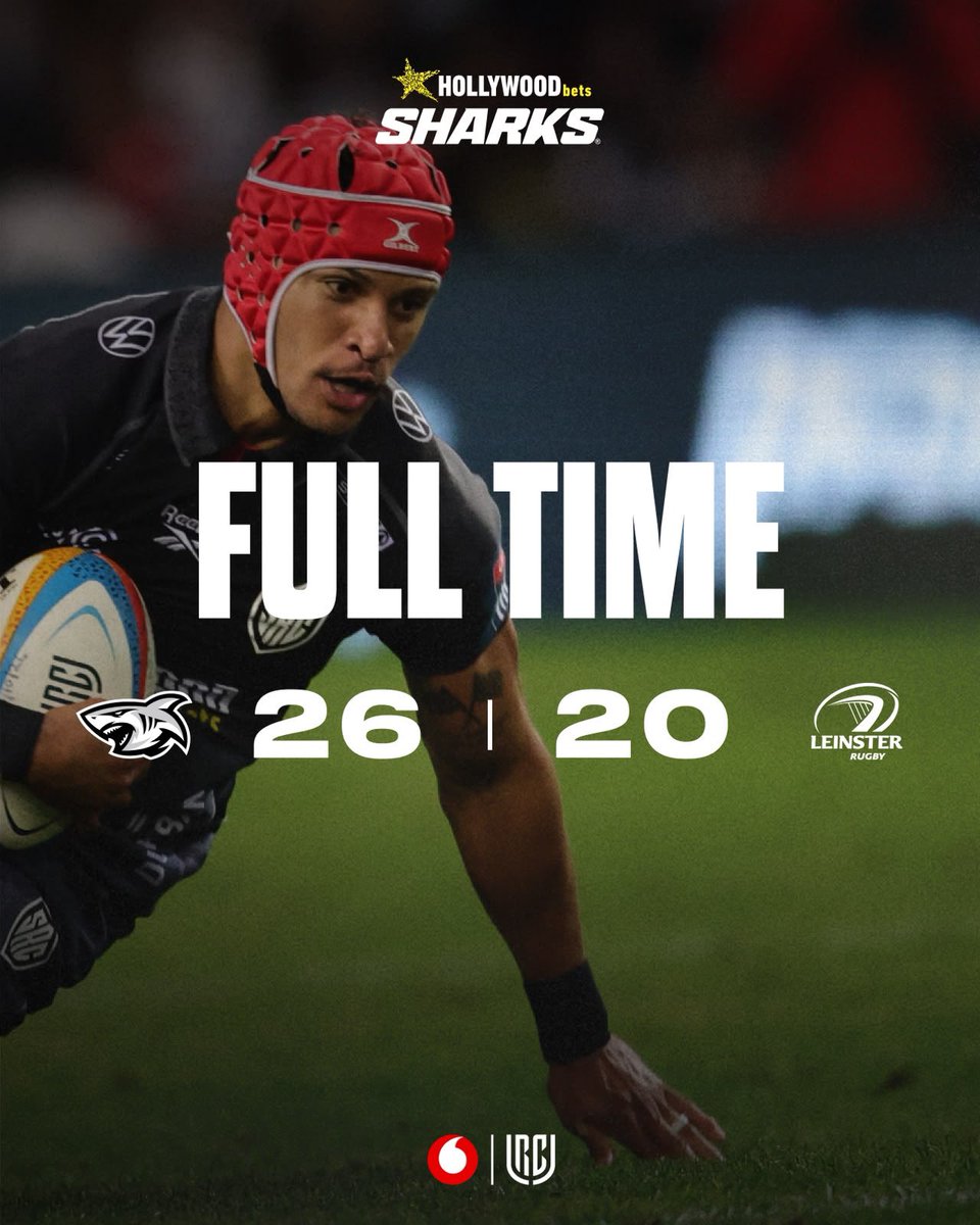 SharksRugby's tweet photo. Whoop, there it is 🏆 

The Hollywoodbets Sharks get the victory over Leinster in an armwrestle of note 🦈 

You just love to see it! Thank you, black-and-white family at the Tank and around the world for the support 🙏 

We keep moving!

#SharksRugbyClub #BlackWhiteForever #HollywoodbetsSharks #SHAvLEI