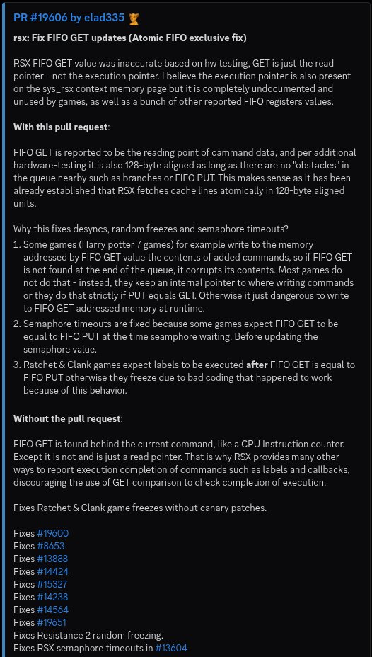 rpcs3's tweet photo. BIG NEWS! Lead Core Developer elad335 fixed STABILITY ISSUES across SEVERAL BIG PS3 GAMES!

This fixes:
- Ratchet & Clank, Resistance 2 freezes
- LittleBigPlanet's water level crashes
- Ridge Racer Unbounded’s title screen crash
- Harry Potter 7's crash at boot
... and more!