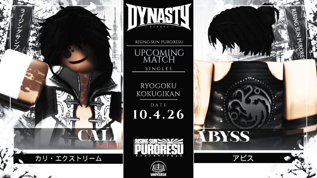 RSPuroresu's tweet photo. A COLLISION OF TWO DIFFERENT STYLES.
@c00k_z meets @abyssfoolz one-on-one tomorrow night on DYNASTY. Who walks away with the momentum?
CALI XTREME vs. ABYSS
📍Ryogoku Kokugikan
🗓️ 10.4.26
⏰ 8:00 PM ET
#RSPDYNASTY https://t.co/CIb3Rm2fp3