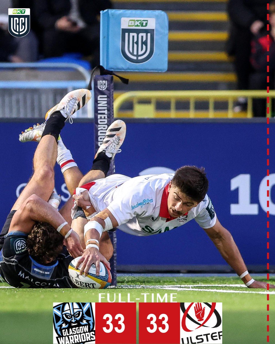 UlsterRugby's tweet photo. All square in Glasgow. A hard-fought battle right to the end. 👊 https://t.co/XjsffRxe3E