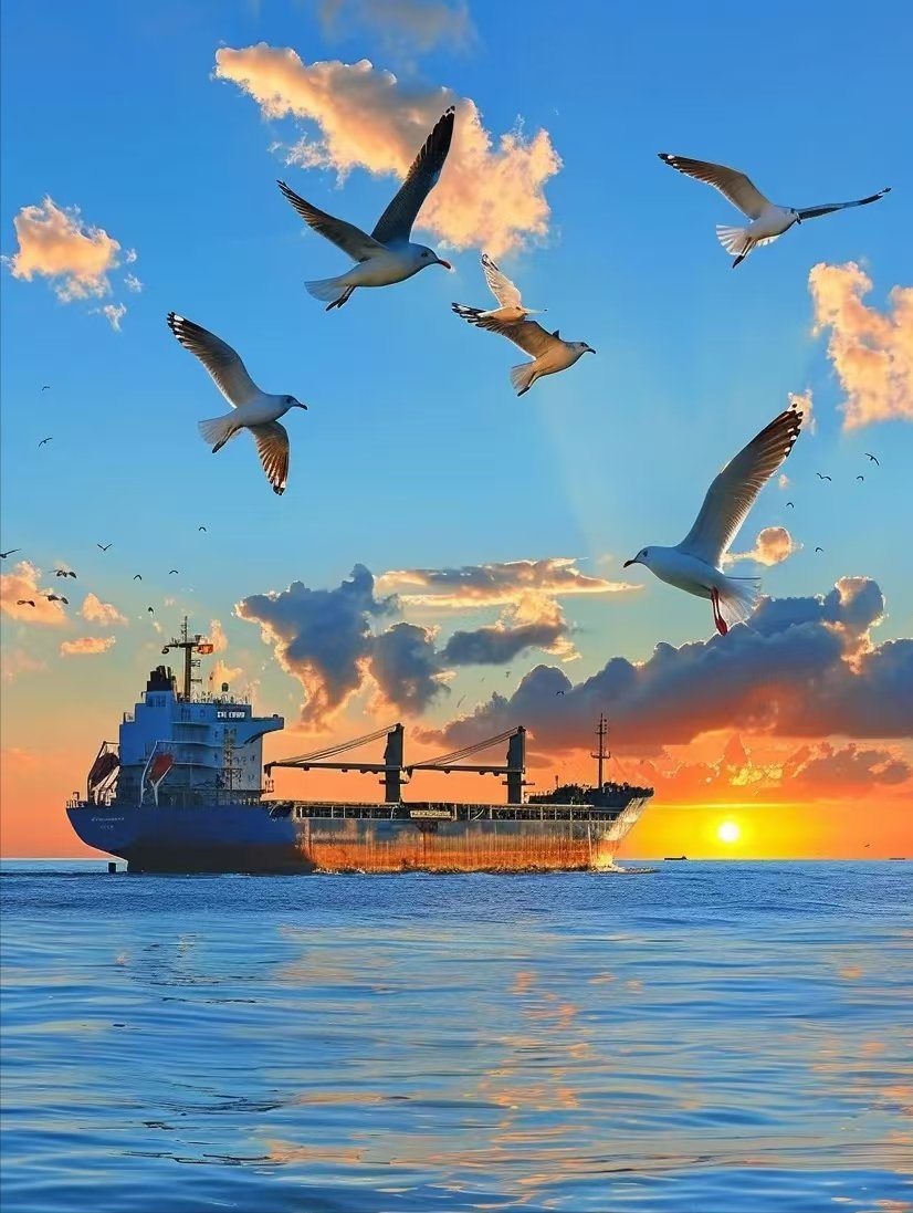 FairAvenuenvsl's tweet photo. Seagulls perch on the ship's side, wine flags flutter by the pier.， https://t.co/PQT17qIW2h